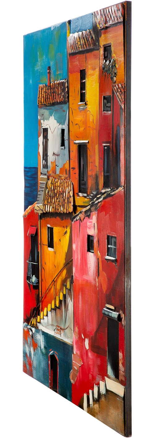 Casablanca by Gilde Metallbild »Bild rechteckig Vernazza  orange, rot« Stadt 1 Stk. tlg. Stadtansicht mediterrane Haus Küstenort Italienbild Urlaubserinnerung