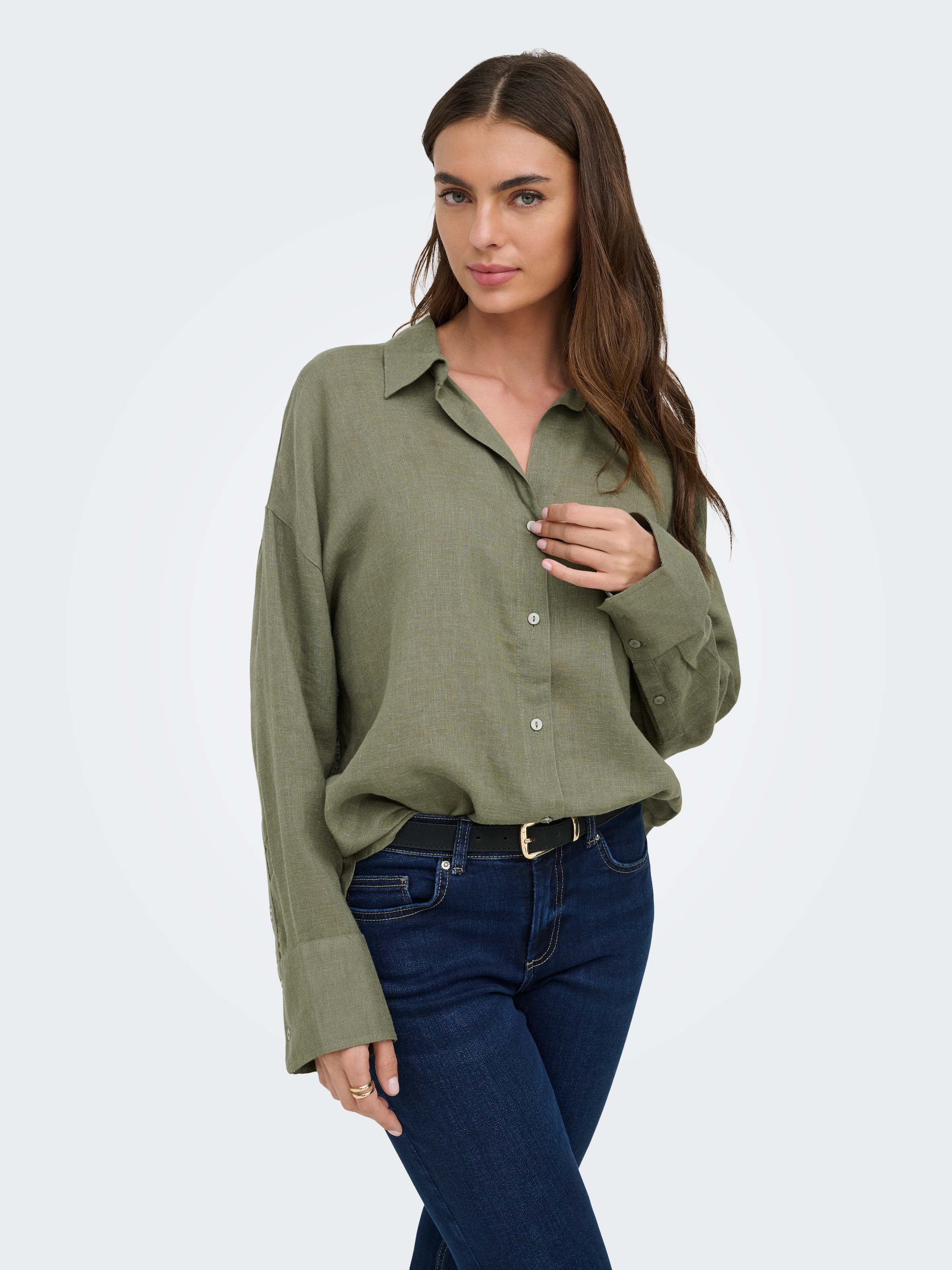 ONLY Hemdbluse »ONLBRUXELLES V- LS LIN BL SHIRT PNT NOOS« mit Leinen