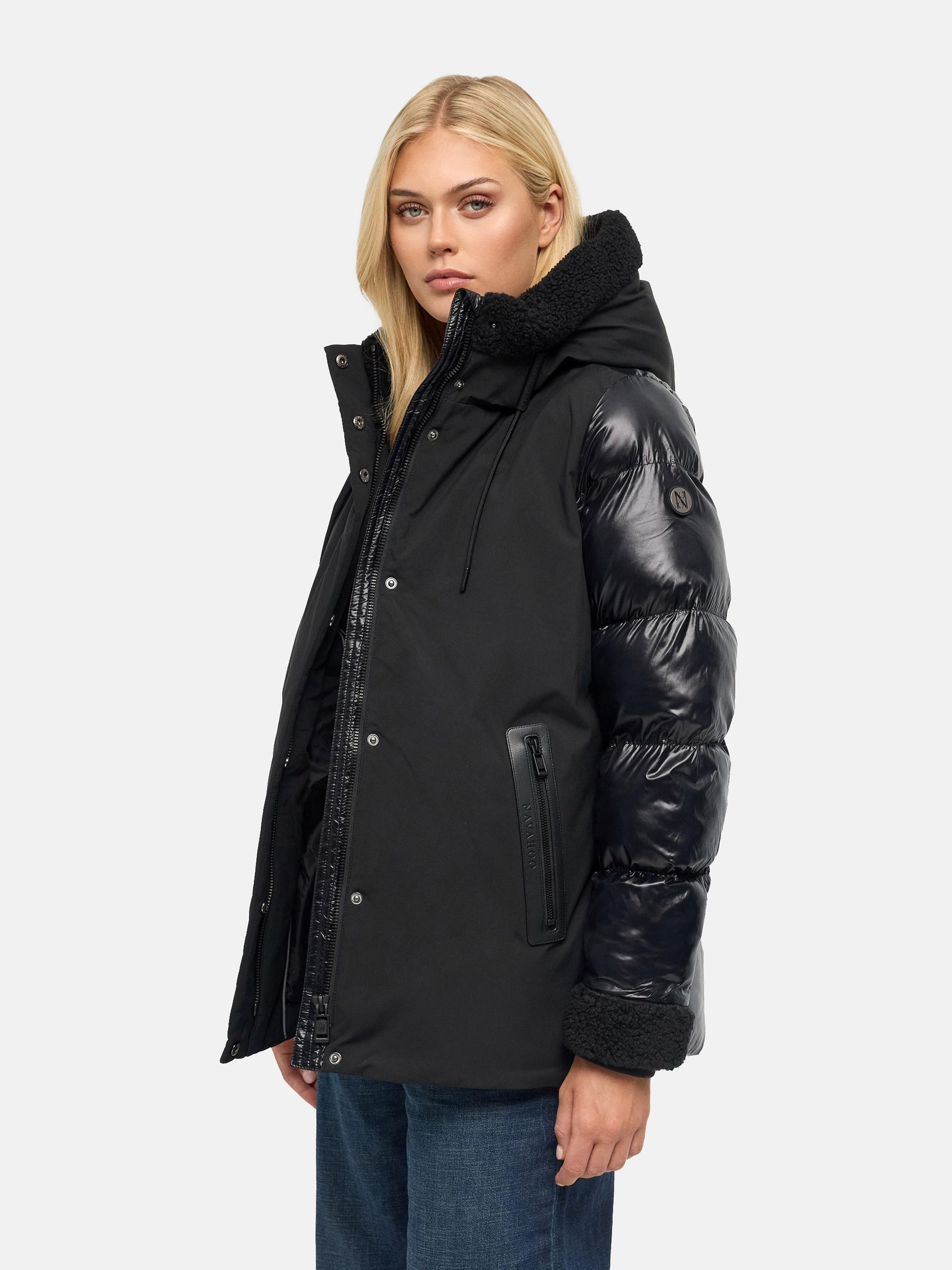 Navahoo Winterjacke »Winterjacke Herzschmelz 14« mit Kapuze Warme Damen Jacke mit Teddy-Kunstfell Details