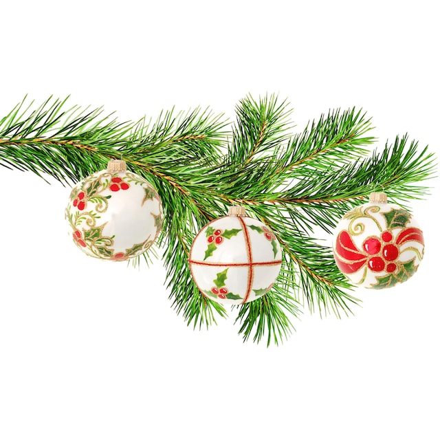 aus OTTO »Stechpalme, und Weihnachtsdeko, Christbaumkugeln 3 Weihnachtsbaumkugel handbemalt«, Glas Lauscha St.), Glas Krebs online (Set, bei mundgeblasen Christbaumschmuck,