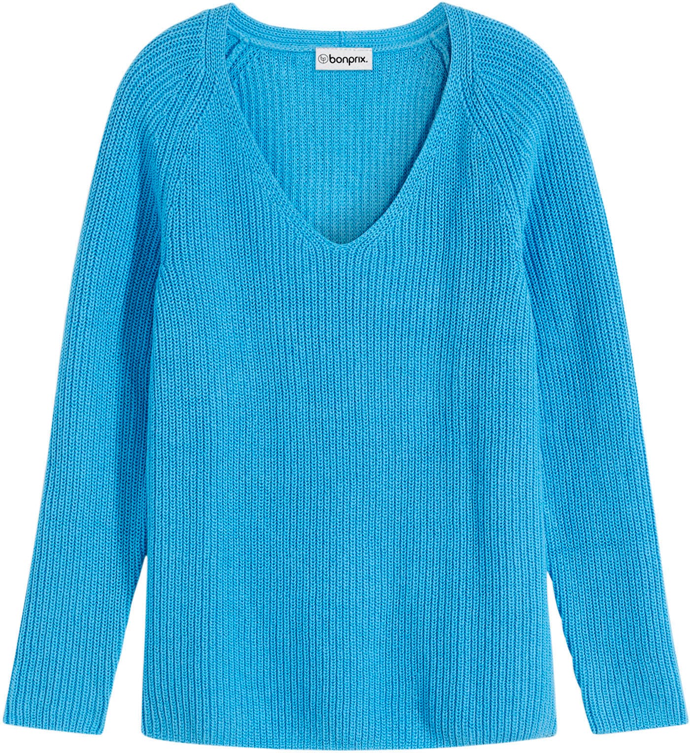 bonprix Strickpullover »Gerippter Pullover aus reiner Baumwolle« aus reiner Baumwolle, mit V-Ausschnitt, unifarben, lässige Passform