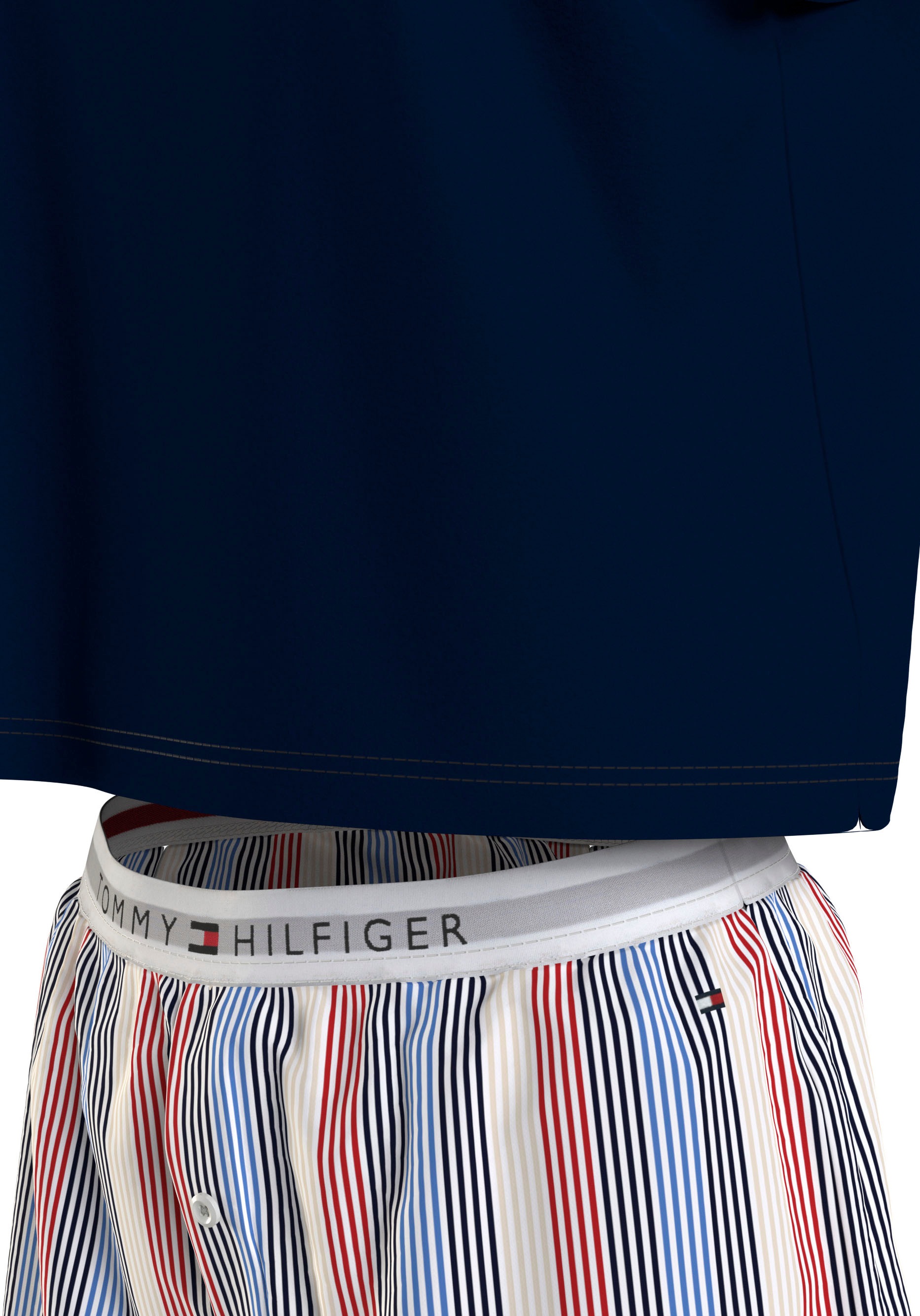 Tommy Hilfiger Underwear Shorty »SS PYJ SET WOVEN«, (Set, 2 tlg., Shirt+Shorts), Shirt uni, Shorts gemustert