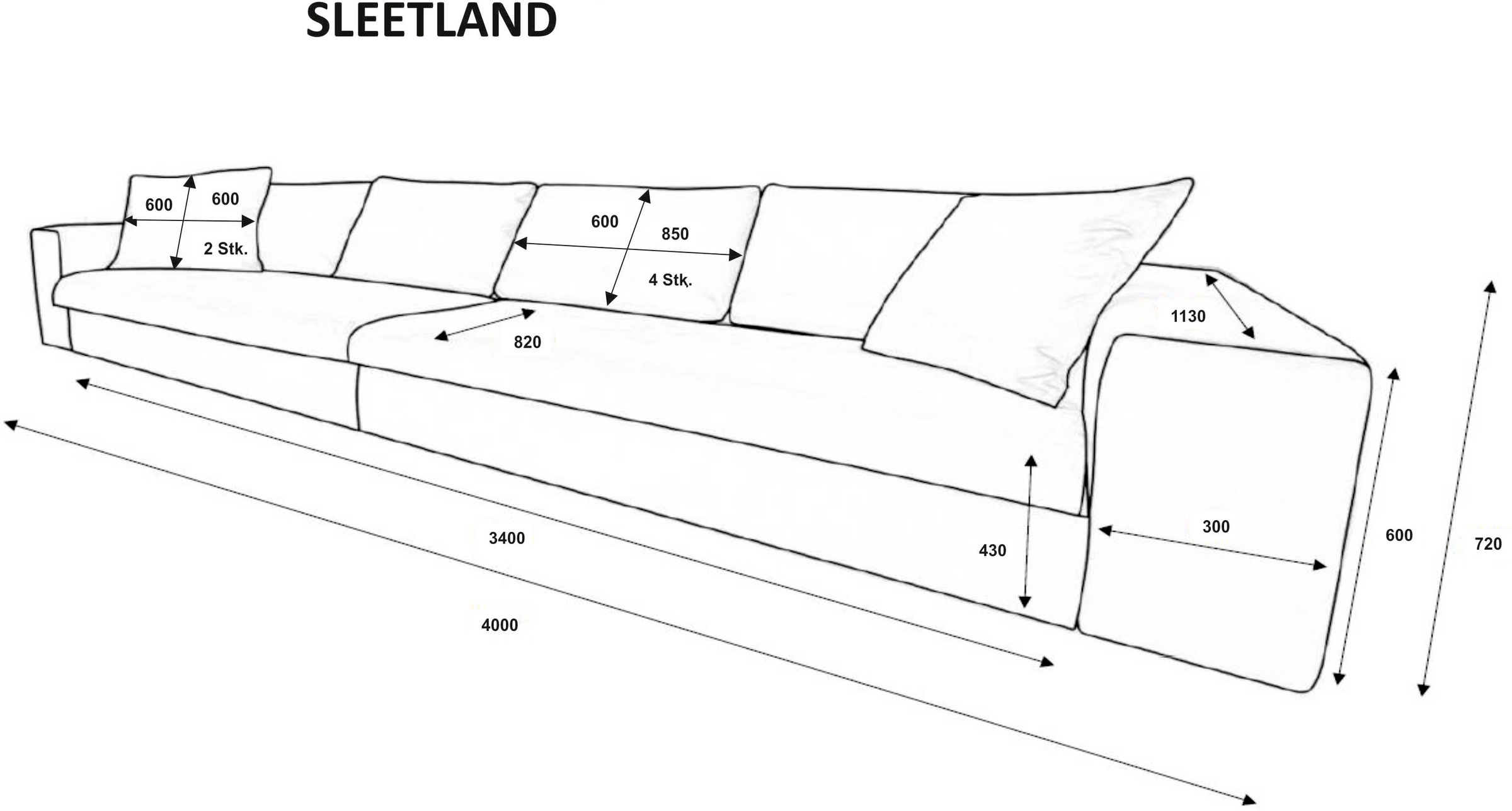 andas 4-Sitzer »SLEETLAND XXL in Samtvelours oder Vintage-Leder-Optik« besonders groß und bequem
