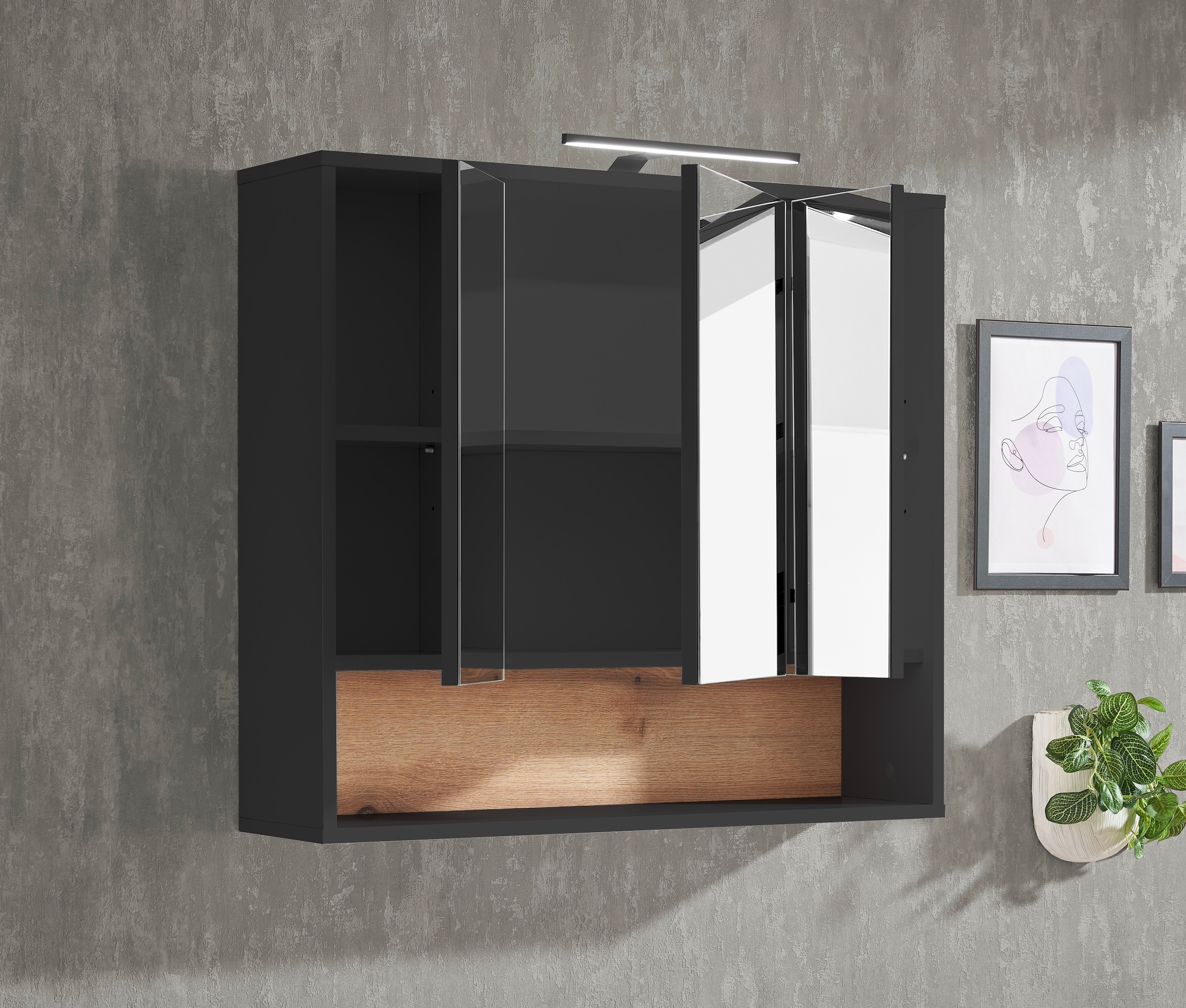 BASIC by Balculina Spiegelschrank »Liguria B/H/T 80x72x21 cm« 1 Stk. tlg. Breite 80cm, Beleuchtung, FSC-Mix 70%