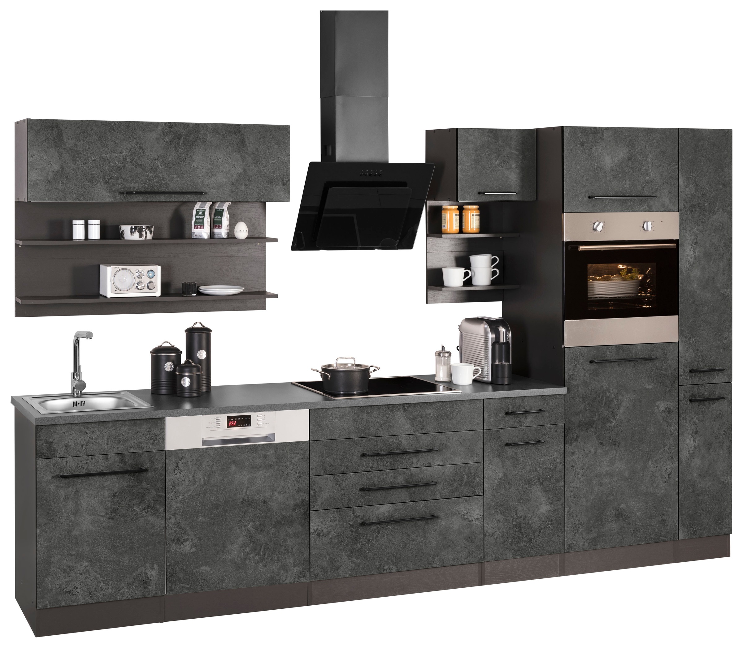 KOCHSTATION Küchenzeile »KS-Tulsa«, ohne E-Geräte, Breite 320 cm, schwarze Metallgriffe, MDF Fronten