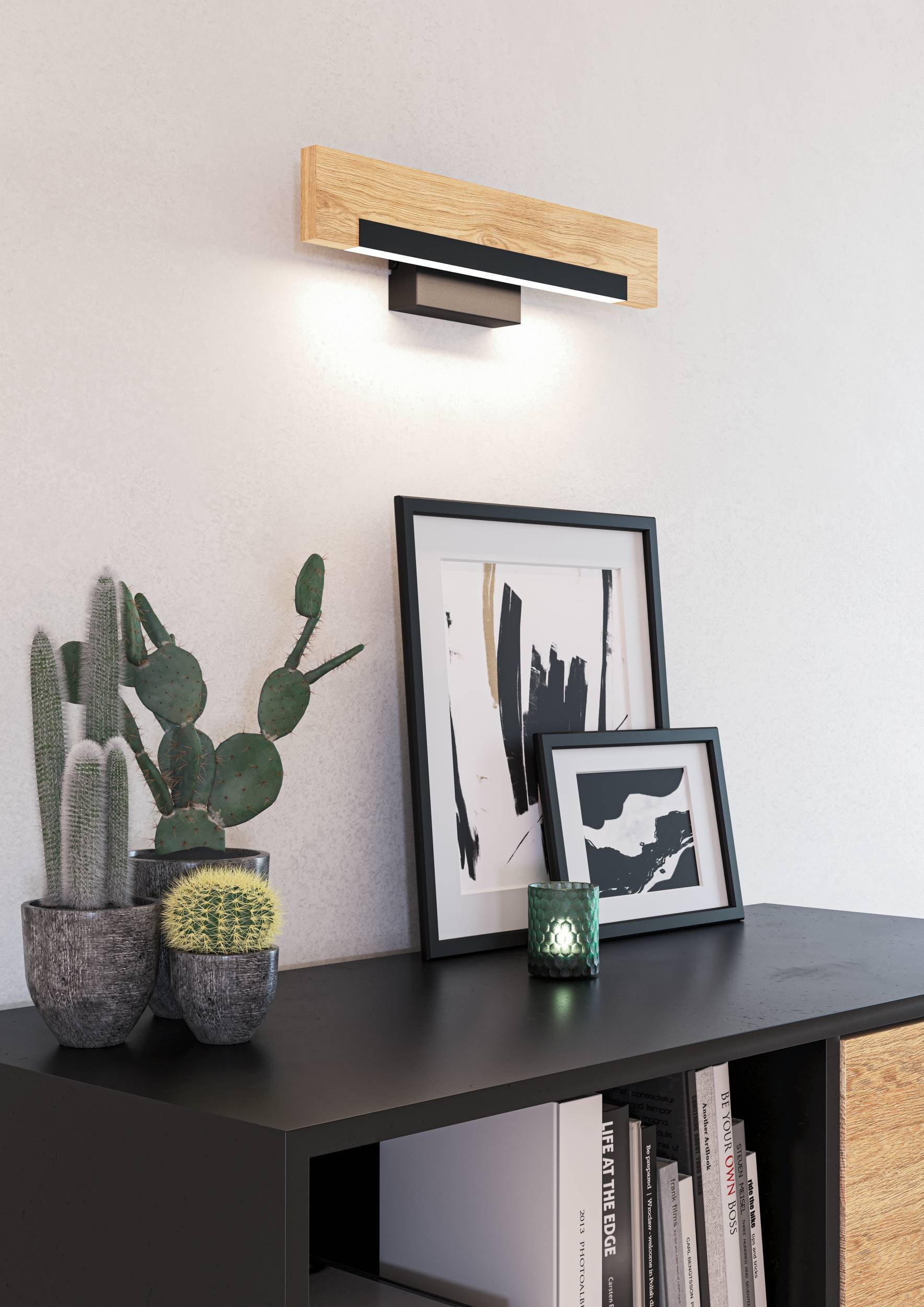 EGLO Wandleuchte »Camacho LED Wandlampe, Stahl, Holz und Kunststoff, Wandstrahler« LED-Modul 1 Stk. Warmweiß Wand-/Deckenleuchte - L44 x H10,5 x AL7,5 cm - schwarz, braun