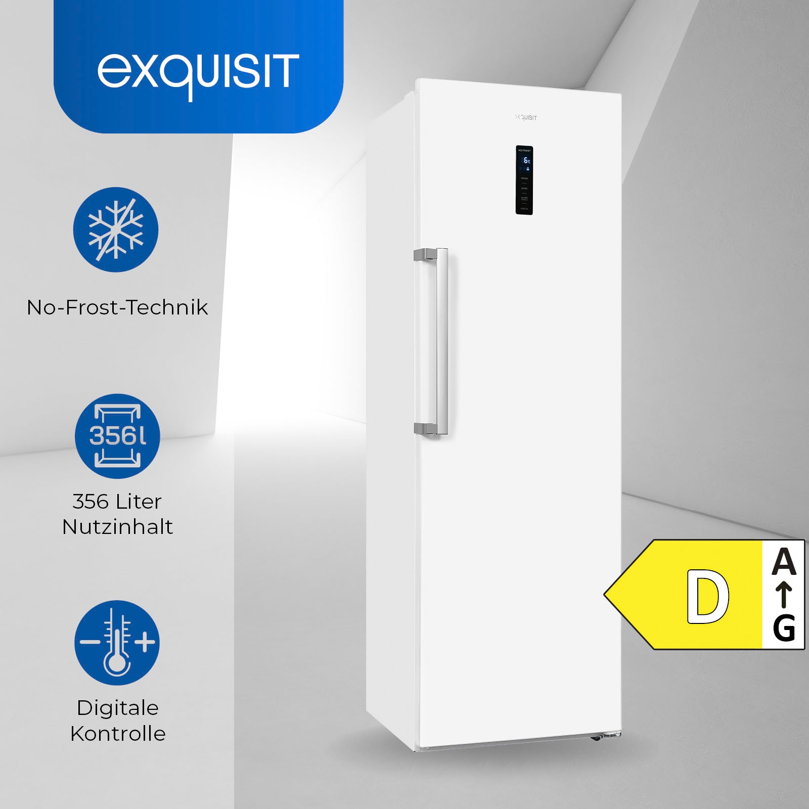 exquisit Vollraumkühlschrank »KS360-V-HE-040D«, 359 Liter Nutzinhalt, NoFrost, Display