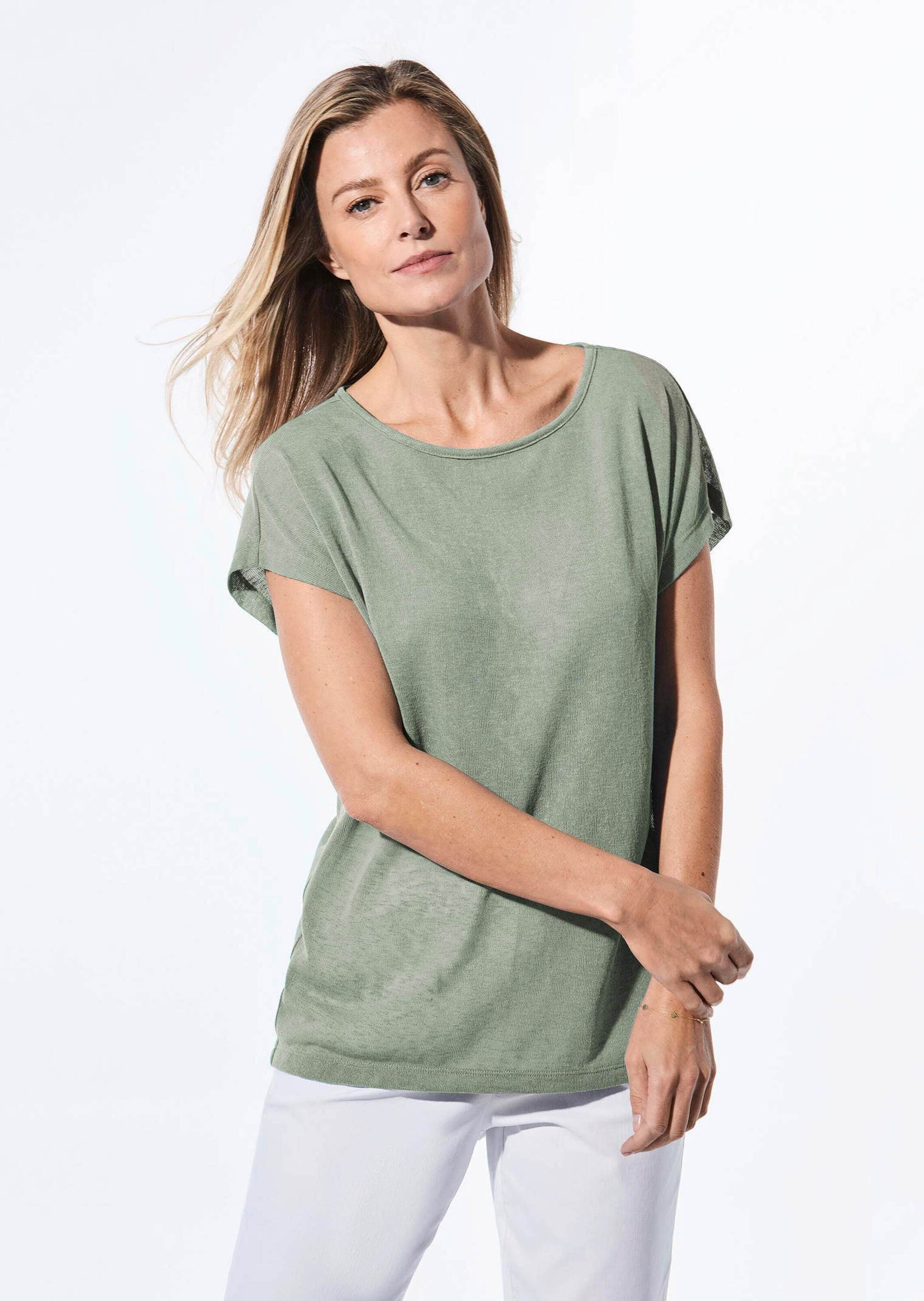 GOLDNER Kurzarmshirt »Kurzgröße Shirt in Leinenoptik«
