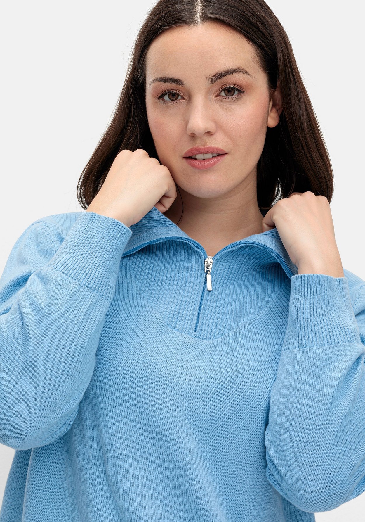 Sheego Strickpullover »Pullover aus Baumwolle, mit Troyerkragen«