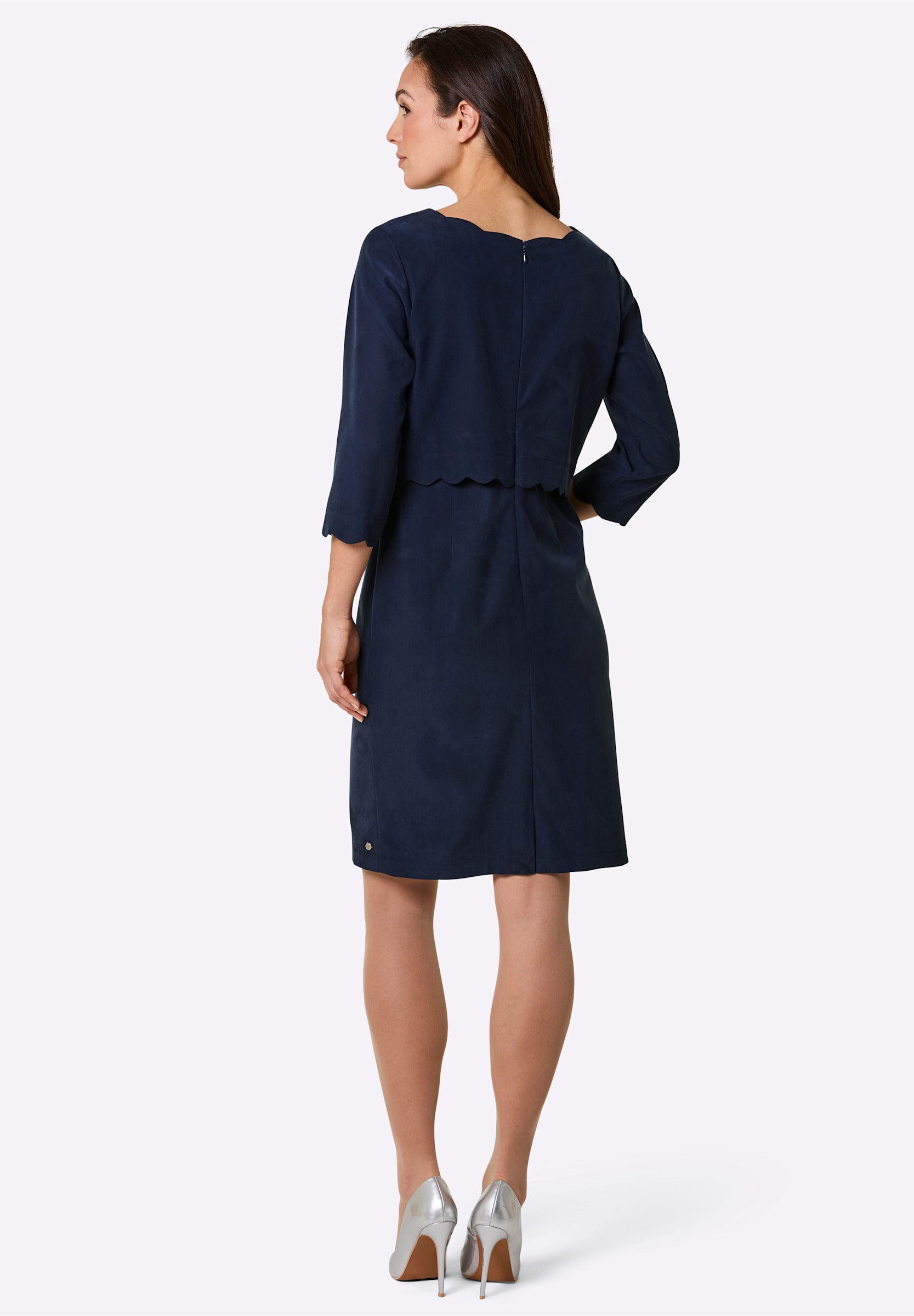 creation L Jerseykleid »Lyocell-Mix-Kleid Etuikleid in 2-in-1-Optik, gewellte Abschlüsse« Ohne Taschen