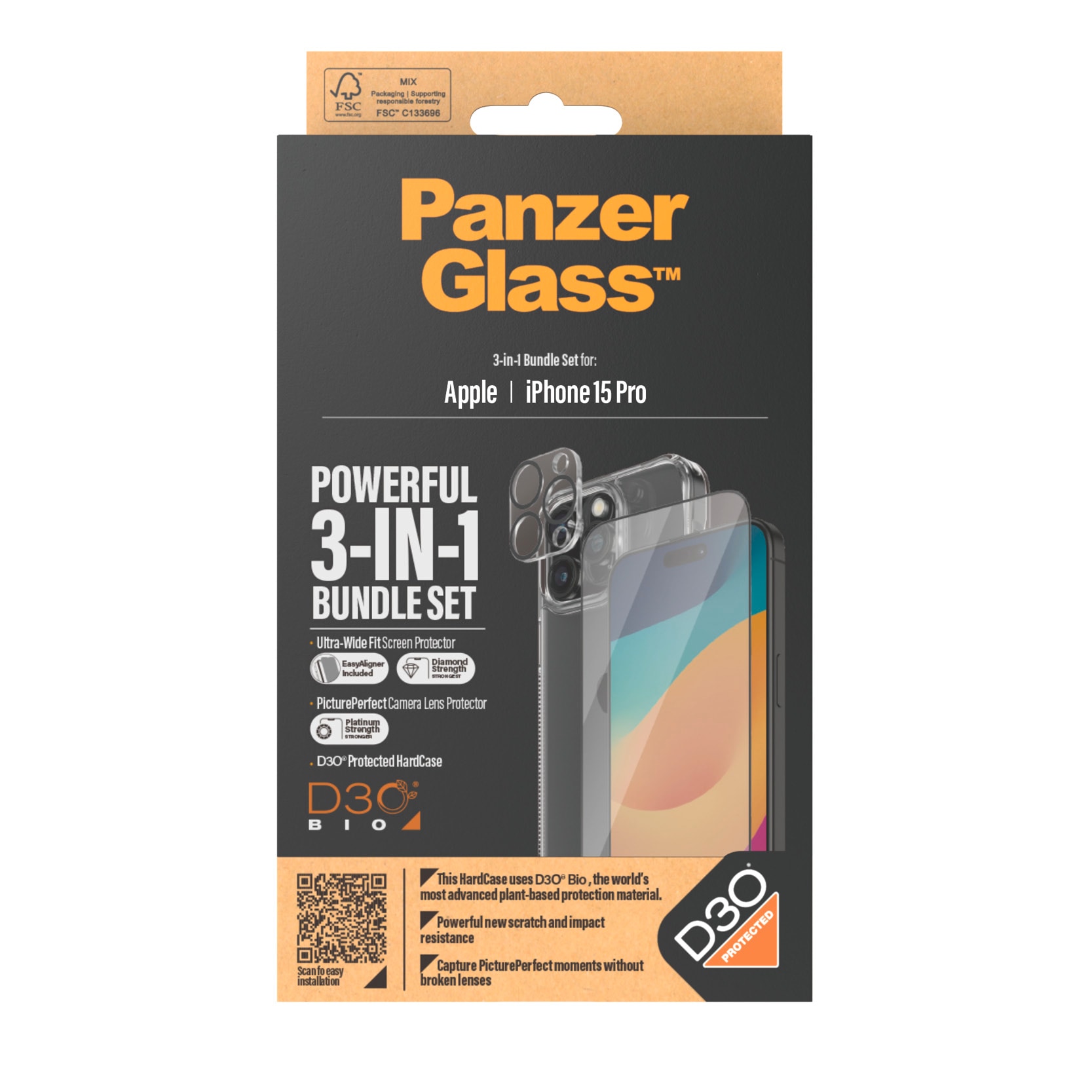 PanzerGlass Displayschutzglas »3-in-1-Pack Screen, Camera Protector und Cover« für iPhone 15 Pro
