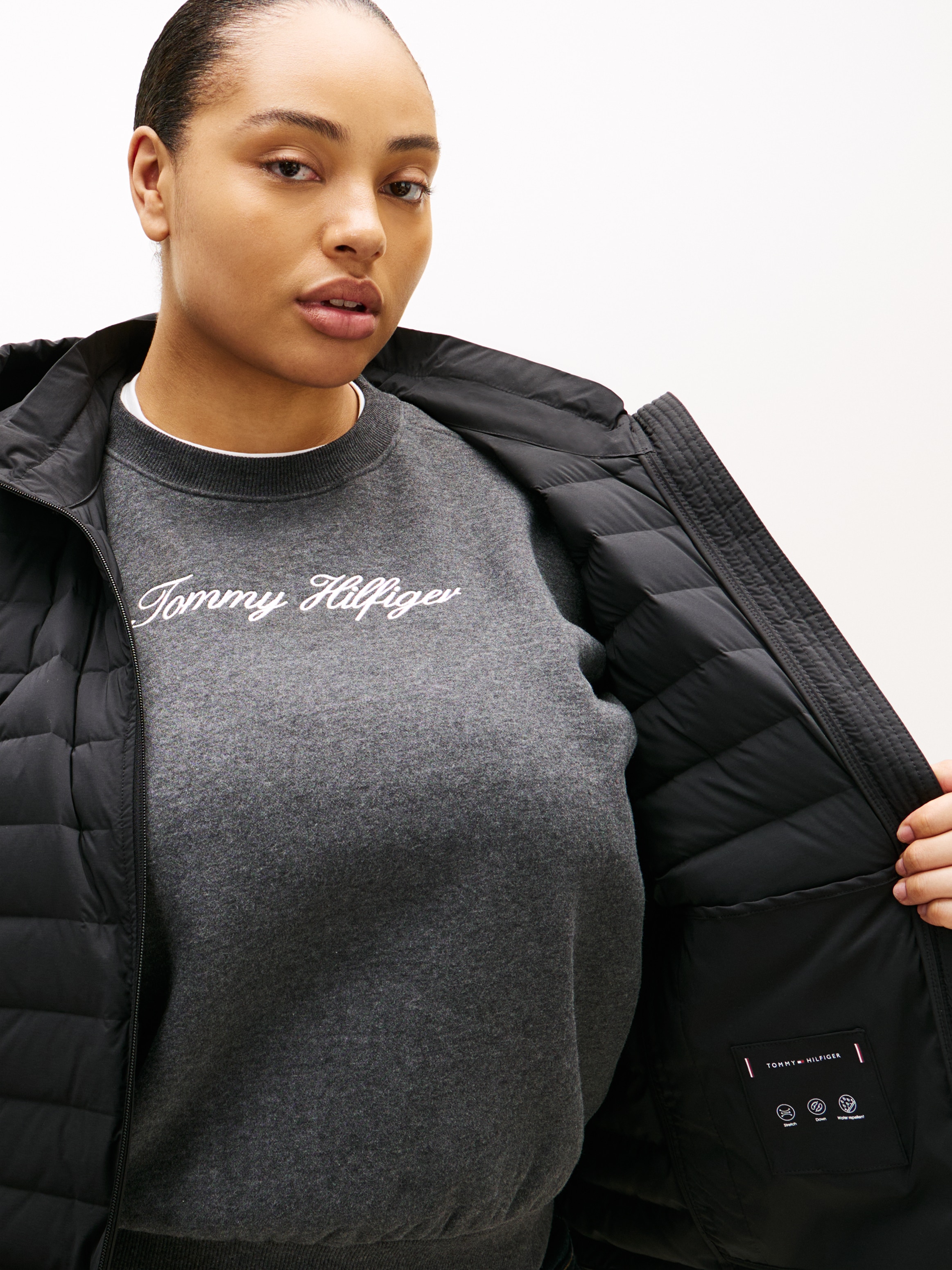 Tommy Hilfiger Curve Steppjacke »CRV STRETCH NYLON LW DOWN JACKET« mit Kapuze