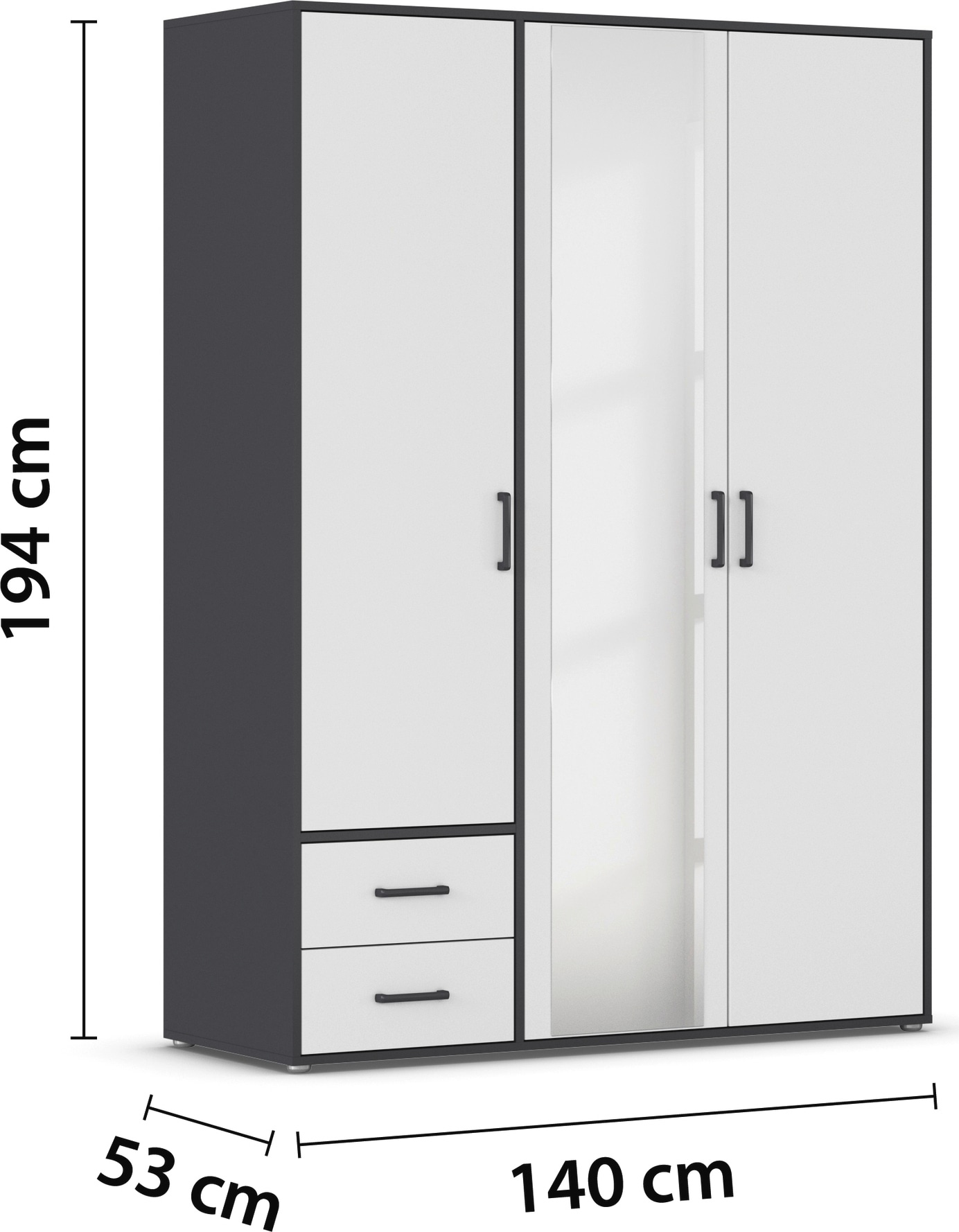rauch Drehtürenschrank »Kleiderschrank Schrank Garderobe Wäscheschrank VOYAGER« in 3 verschiedenen Ausstattungen BASIC/CLASSIC/PREMIUM,  mit modernen Griffen in Graumetallic, inkl. Schubkästen und Spiegel
