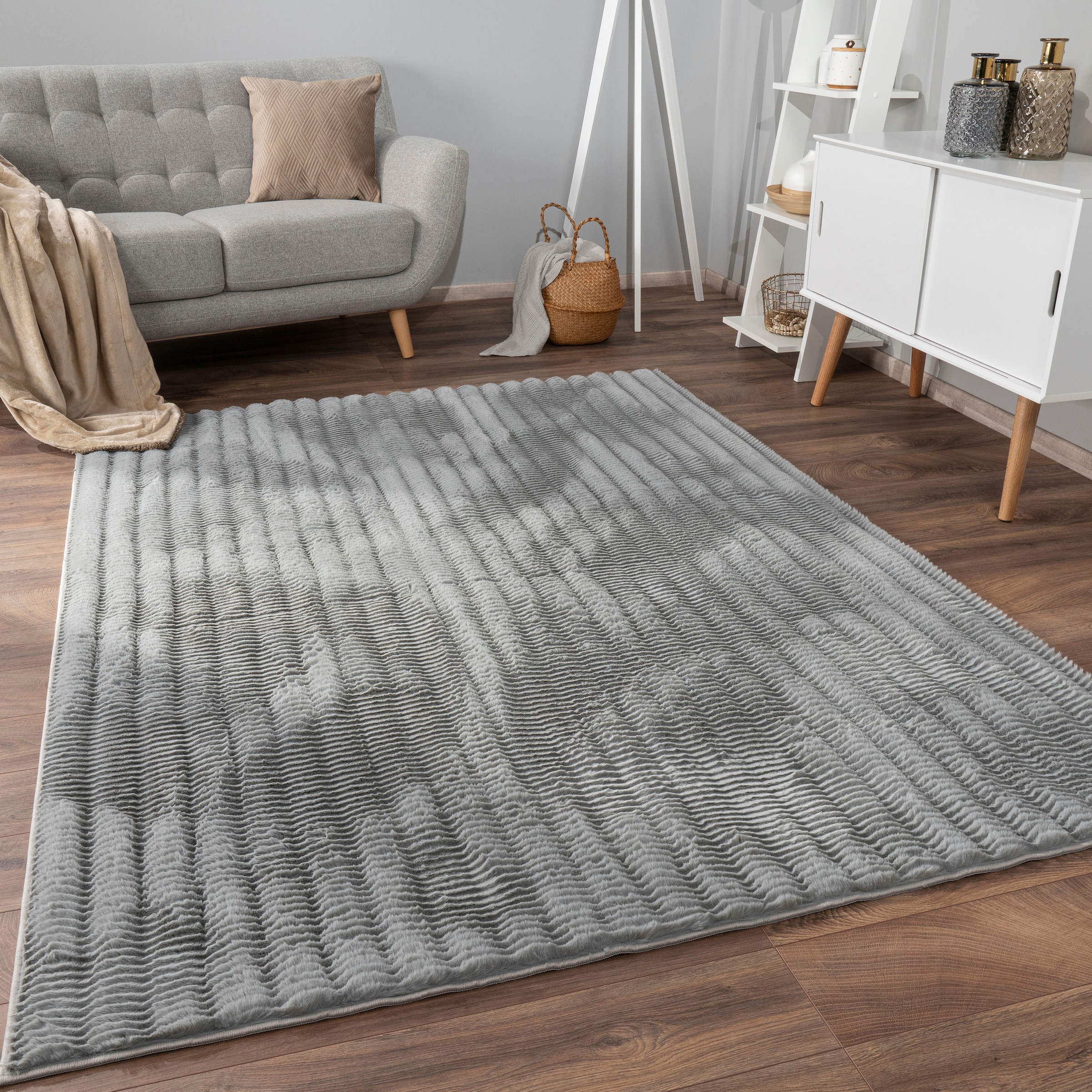 Paco Home Hochflor-Teppich »Arnheim 743« rechteckig 27 mm Höhe Uni Farben, Wellen Muster, besonders weich, Hoch-Tief Effekt
