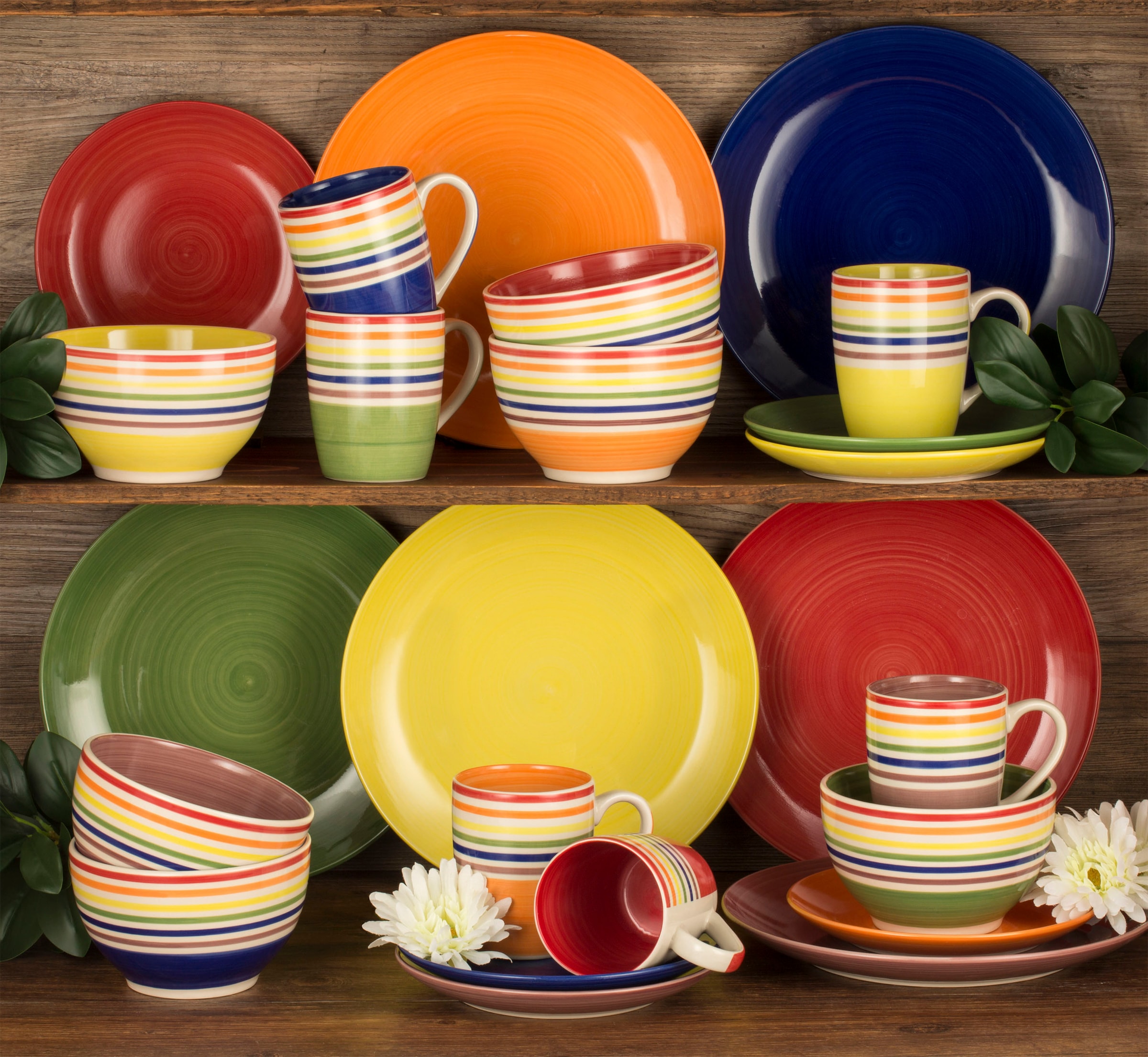 Retsch Arzberg Kombiservice »Geschirr-Set, Service COLOUR STRIPES« Spin Wash/Spiraldekor -  6 Regenbogenfarben, 24 Teile, für 6 Personen