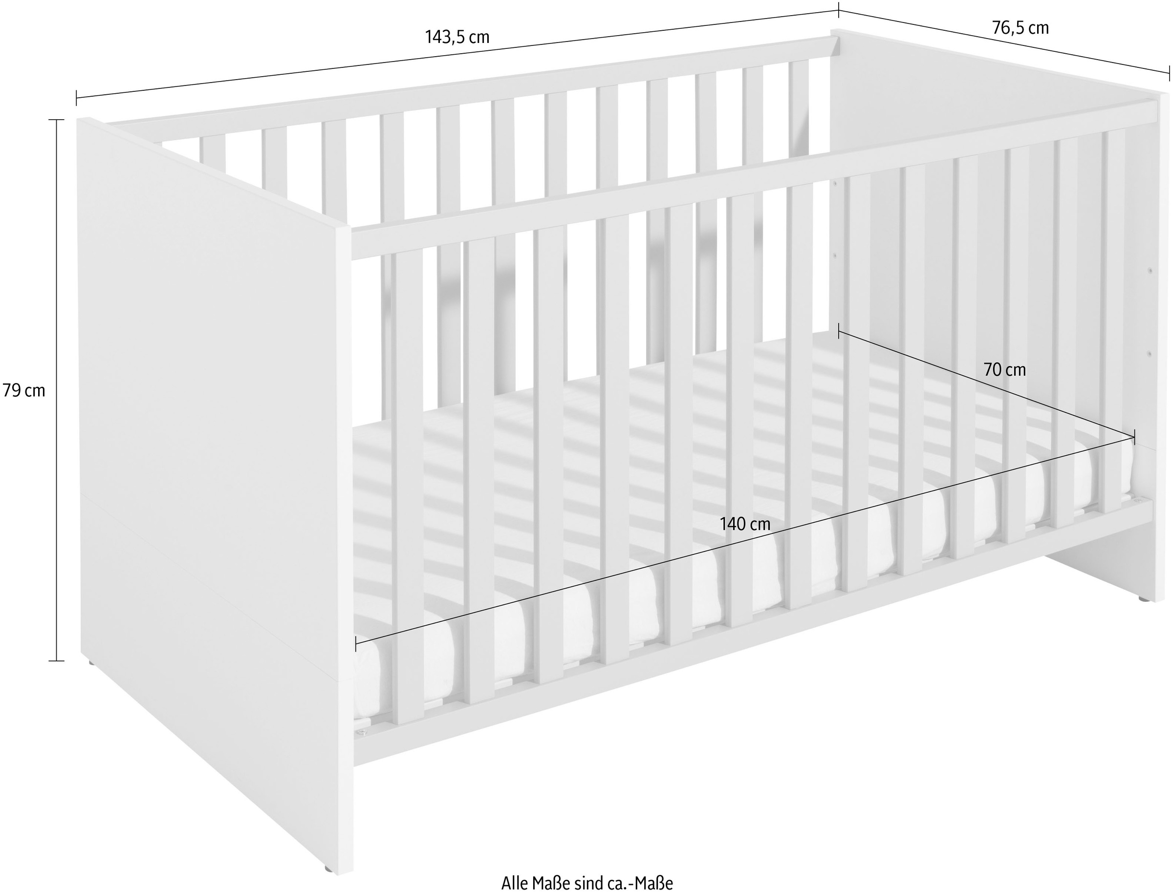 Transland Babybett »NILS, by PAIDI«, 4-fach höhenverstellbar, umbaubar zum Juniorbett/ Kindersofa