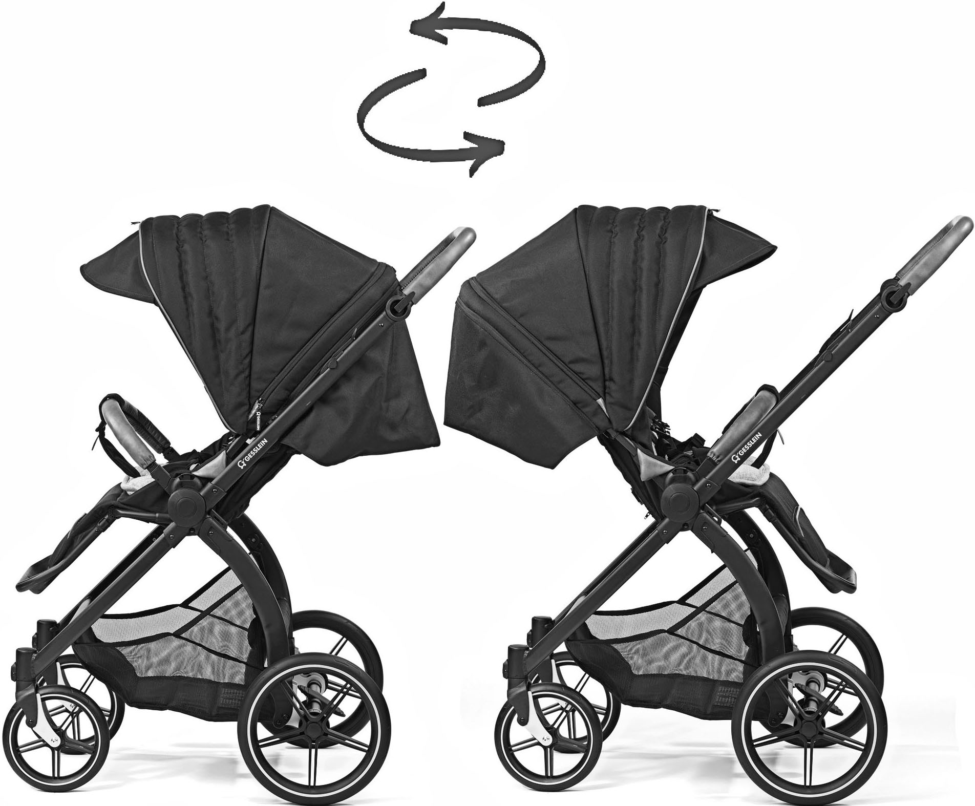 Gesslein Kombi-Kinderwagen »FX4 Soft+ mit Aufsatz Swing schwarz, mintgrün meliert«, mit Babywanne C3 und Babyschalenadapter