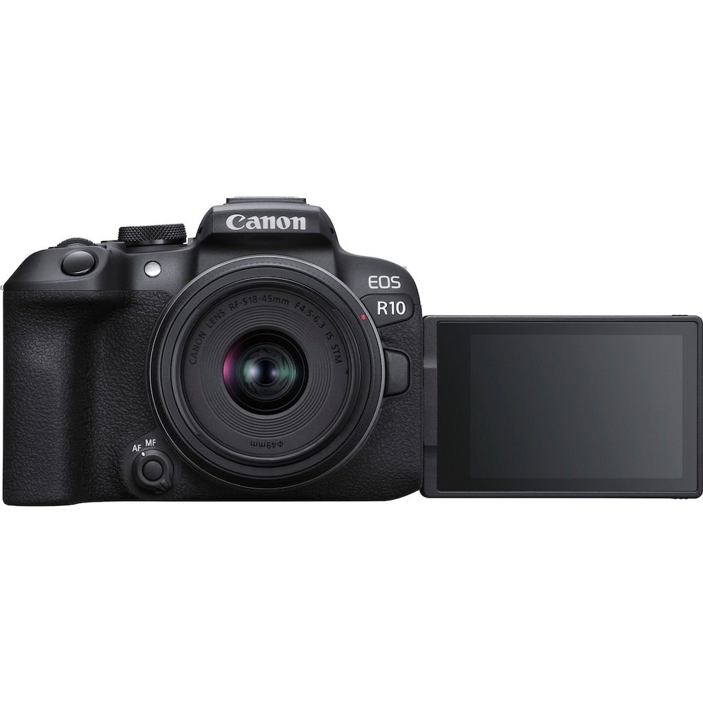 Canon Systemkamera »EOS R10 + RF-S 18-45mm F4.5-6.3 IS STM + Bajonettadapter EF-EOS R«, RF-S 18-45mm F4.5-6.3 IS STM, 24,2 MP, Bluetooth-WLAN