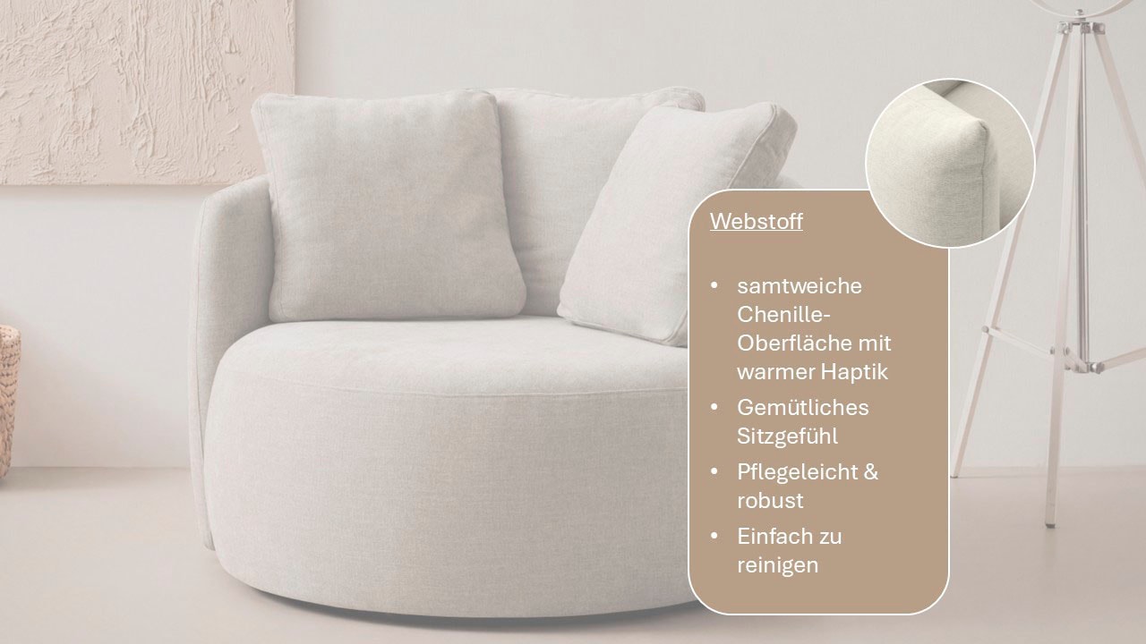 OTTO home Sessel »Kaarl, moderner Rundsessel, Loungesessel, Loveseat« Webstoff, in fünf Farben, inkl. Rückenkissen, zeitloses Design