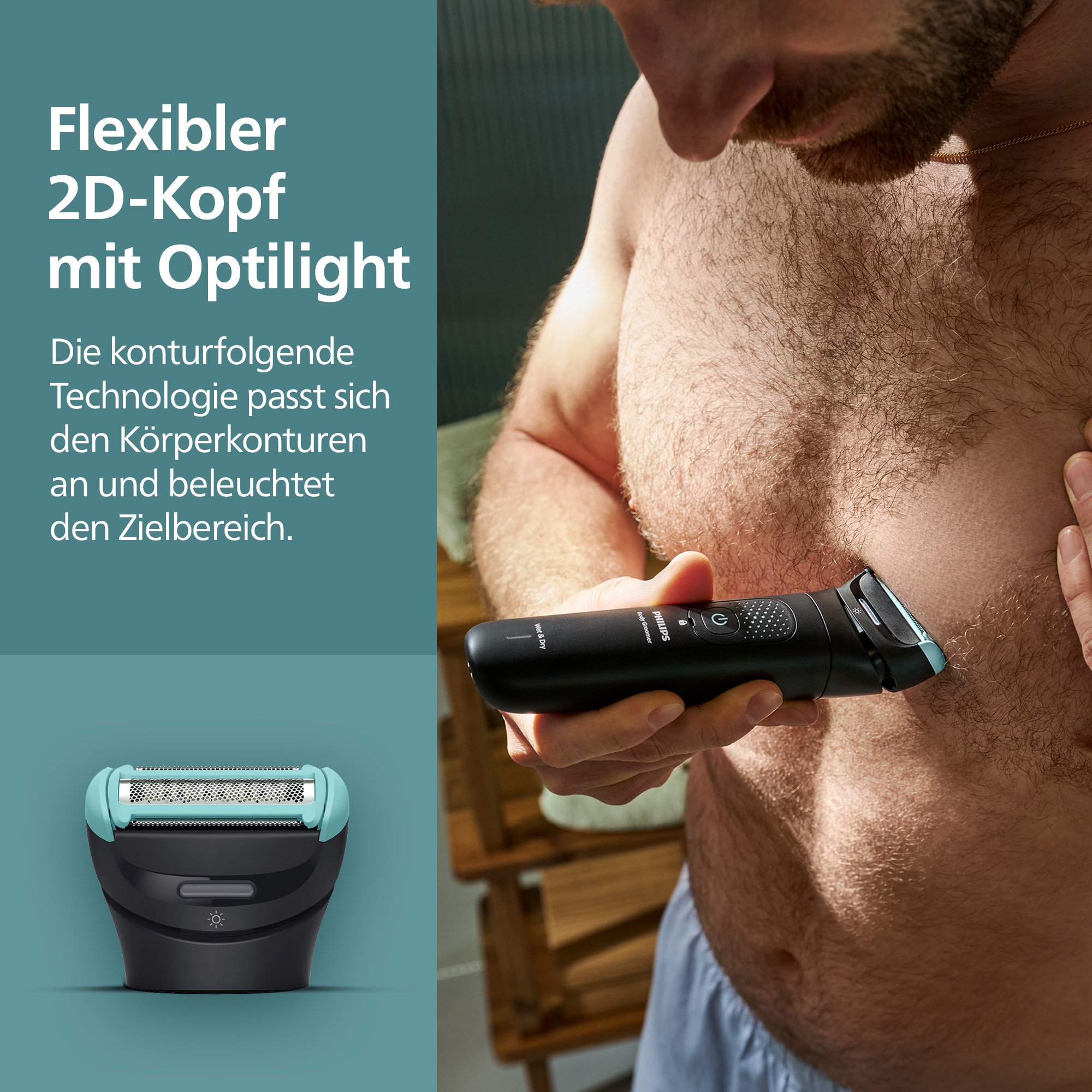 Philips Elektrokörperrasierer »Serie 7000 BG7470/15«, 4 St. Aufsätze, mit flexiblem 2D-Scherkopf, Präzisionskamm, inkl. Reiseetui
