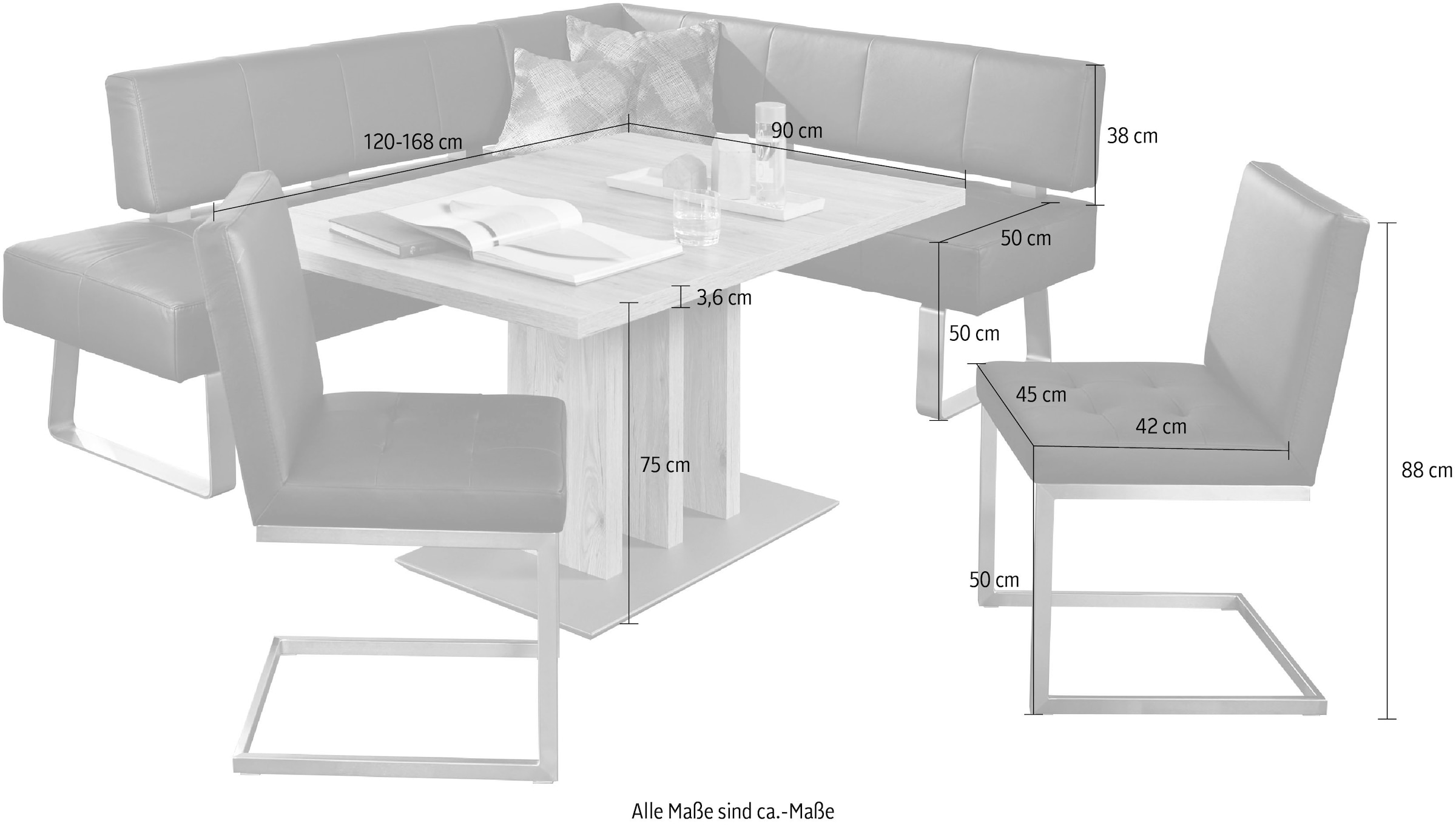 K+W Komfort & Wohnen Eckbankgruppe »Spider II«, (Set, 4 tlg.), langer Schenkel 195cm, 2 Freischwinger, Auszugstisch in Breite 120 cm