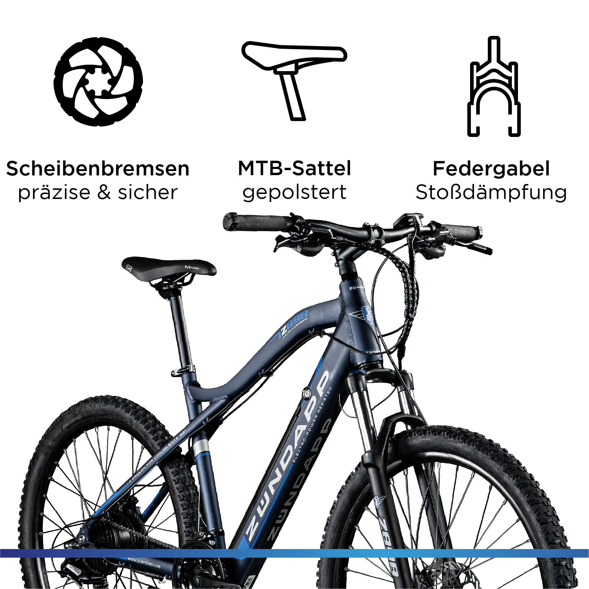Zündapp E-Bike »Z898«, 24 Gang, Heckmotor 250 W, E-Bike E Mountainbike 27,5 Zoll Pedelec 170 - 190 cm Hardtail MTB
