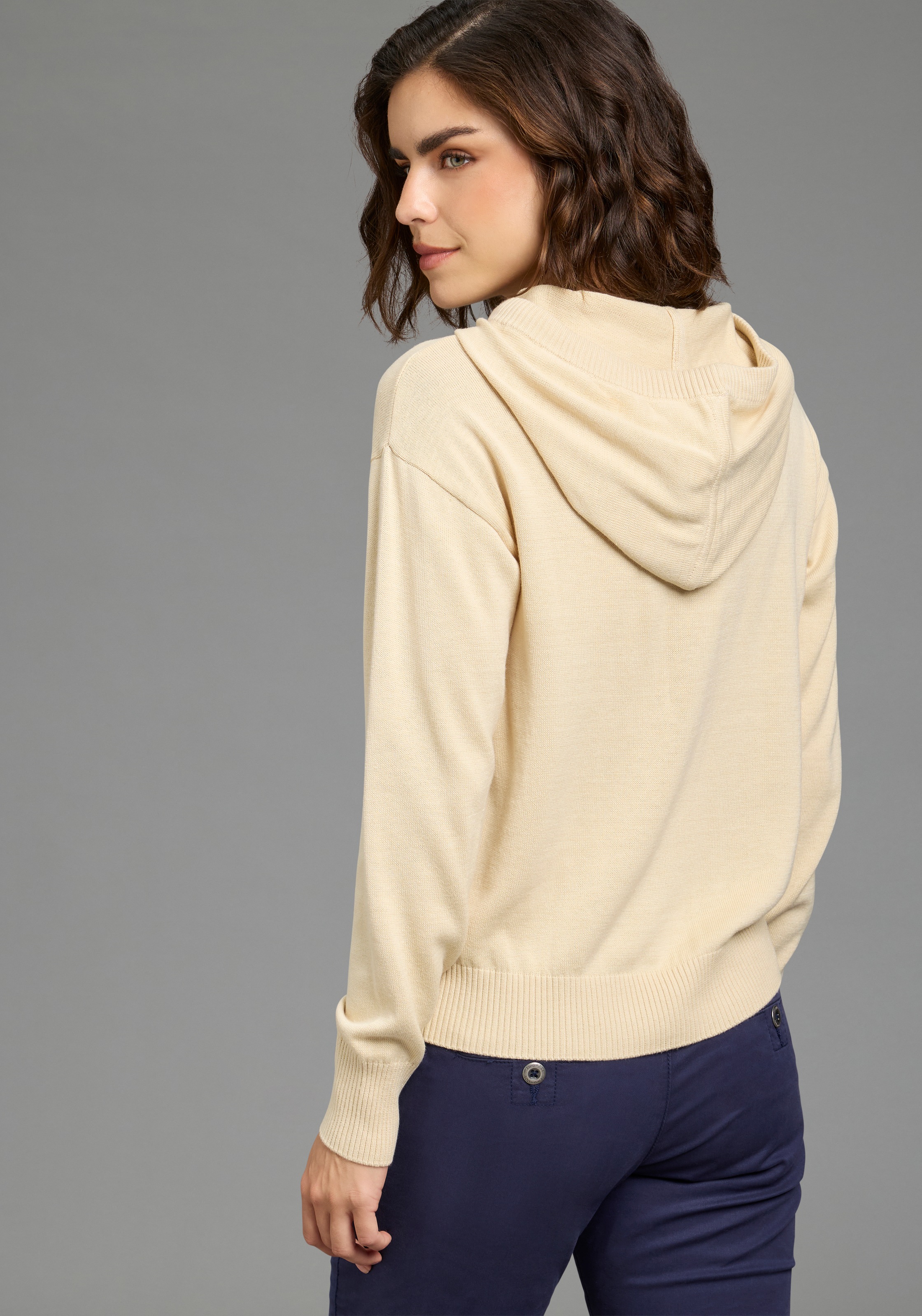 KangaROOS Kapuzenpullover mit Kordelzug, Langarm, in unifarbener Strickqualität