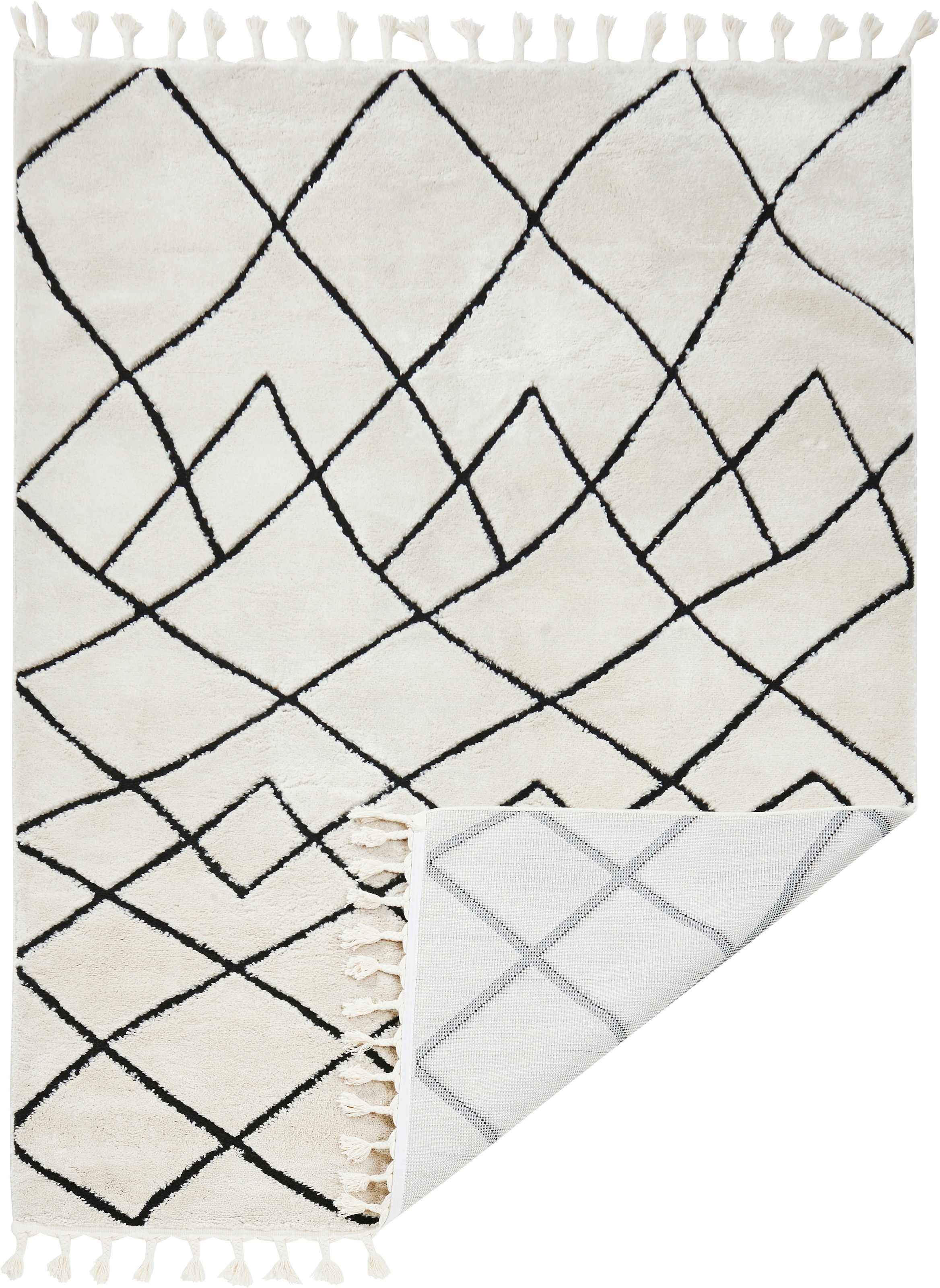 done.® Teppich »LAKE« rechteckig 10 mm Höhe modernes Scandi Design, Hoch-Tief Effekt, mit Fransen