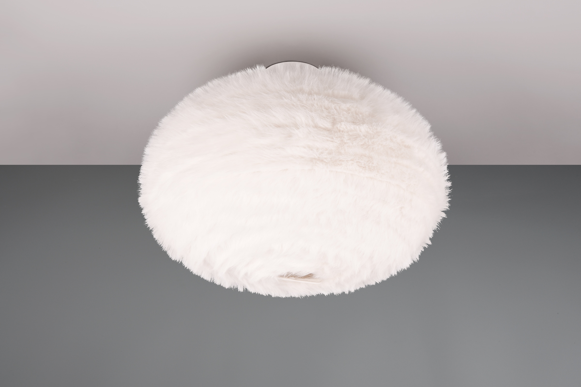 REALITY Leuchten Deckenleuchte »FURRY, E27 Deckenlampe mit Plüsch Lampenschirm Höhe 38 cm Ø 50 cm« E27 1 Stk. warmweiß - kaltweiß exkl 2xE27 max 10W, Plüsch Deckenlampe weiß Schlafzimmer Wohnzimmer