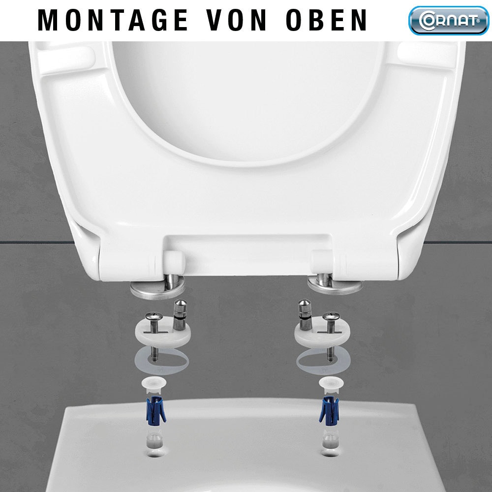CORNAT WC-Sitz »Flaches Design - Pflegeleichter Duroplast - Quick up & Clean Funktion«, Absenkautomatik - Bequeme Montage von oben / Toilettensitz