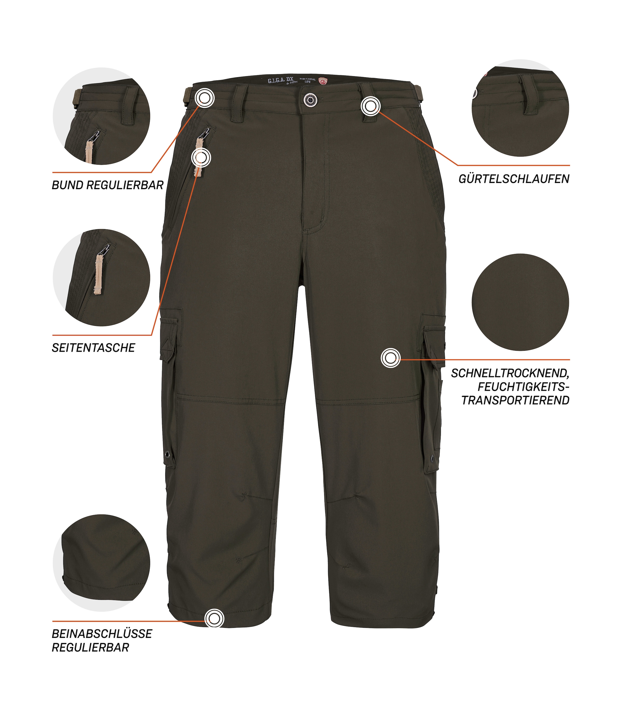 G.I.G.A. DX by killtec 3/4-Hose »GS 35 MN PNTS«, Leichte, schnelltrocknende 3/4 Hose mit verstellbarem Bund und Taschen