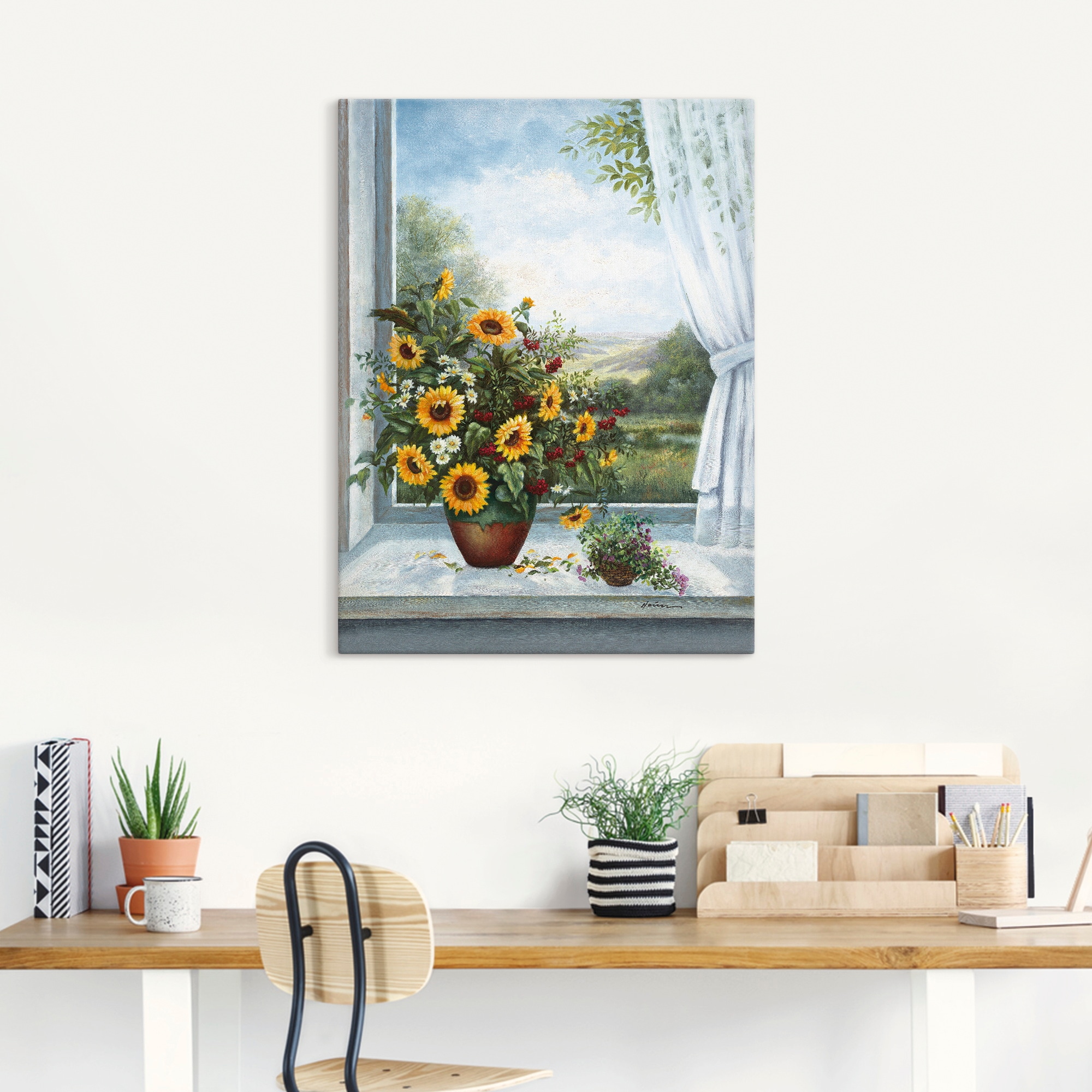 Artland Leinwandbild »Sonnenblumen am Fenster« Arrangements 1 Stk. tlg. auf Holzrahmen gespannt