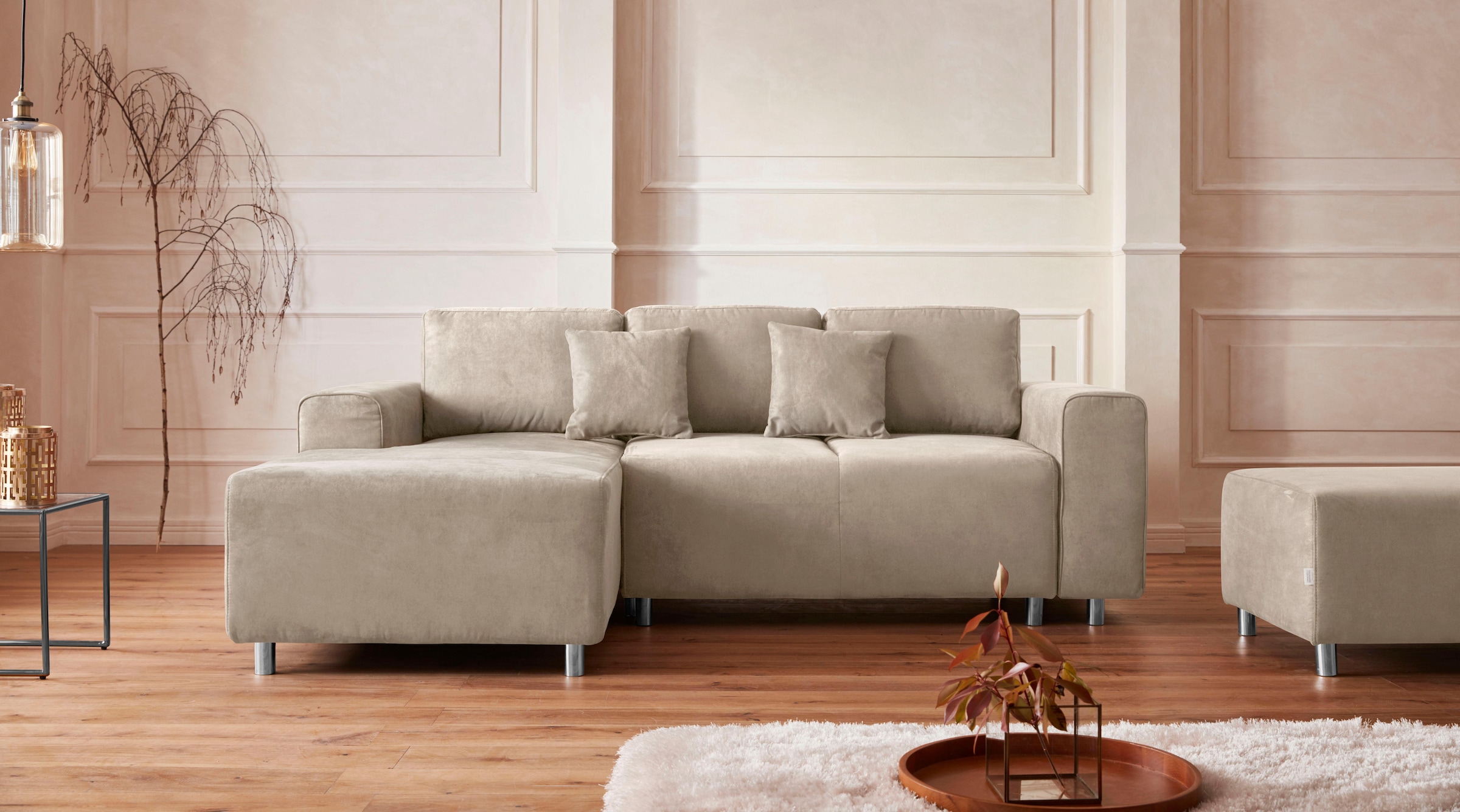Home affaire Ecksofa »Györ«, L-Form, wahlweise mit Bettfunktion und Bettkasten incl. 2 Zierkissen