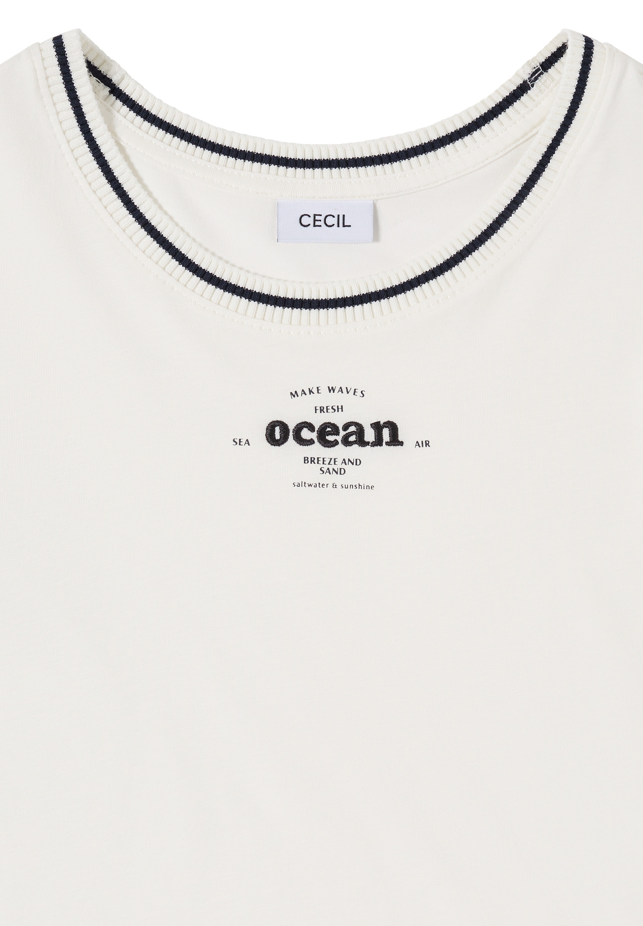 Cecil Rundhalsshirt Sommershirt mit Rippdetails