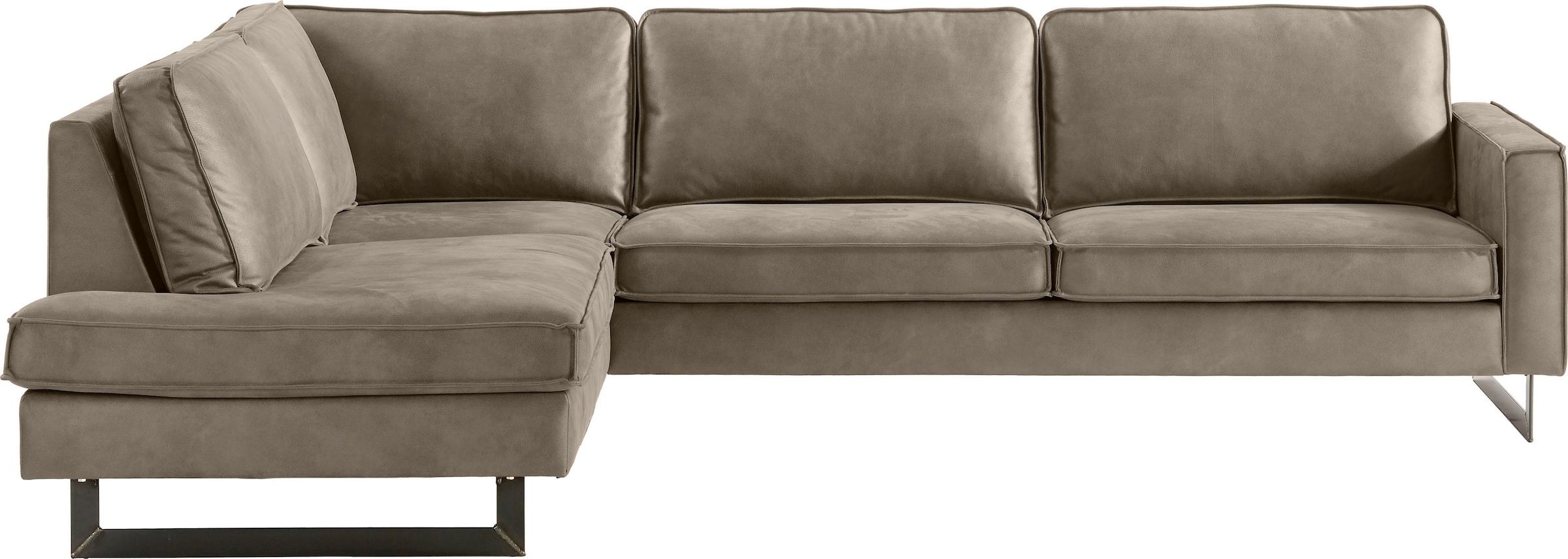 Places of Style Ecksofa »Pinto, 290 cm, Cord, Chenille, Lederoptik, Ottomane links / rechts«, mit Keder, schwarze Metallfüße, Wellenunterfederung