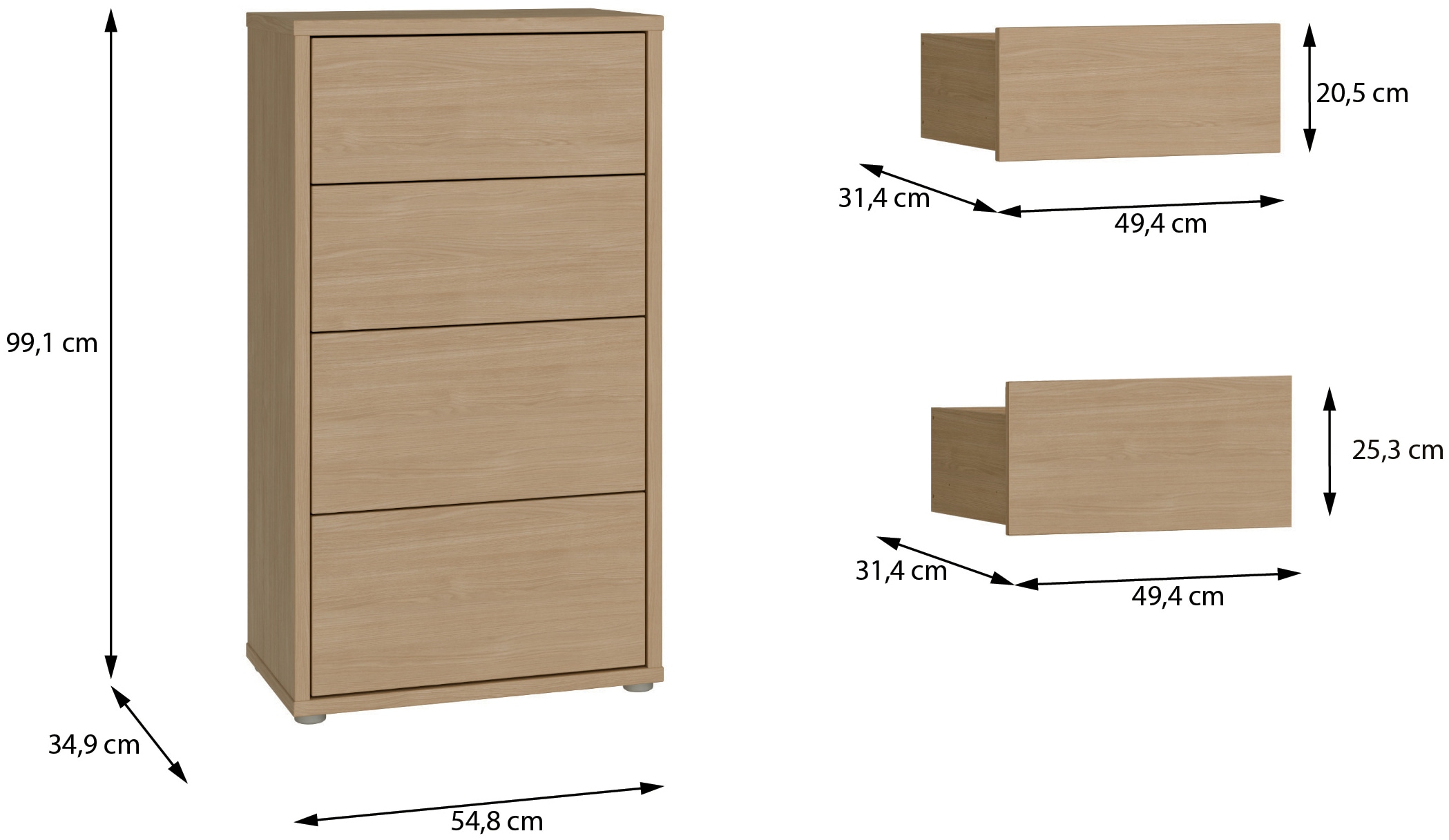 FORTE Kommode »Alice Springs, Kommode Höhe 99,1 cm, 4 Schubkästen« Schubkästen mit Vollauszug, Grifflos, Push to open