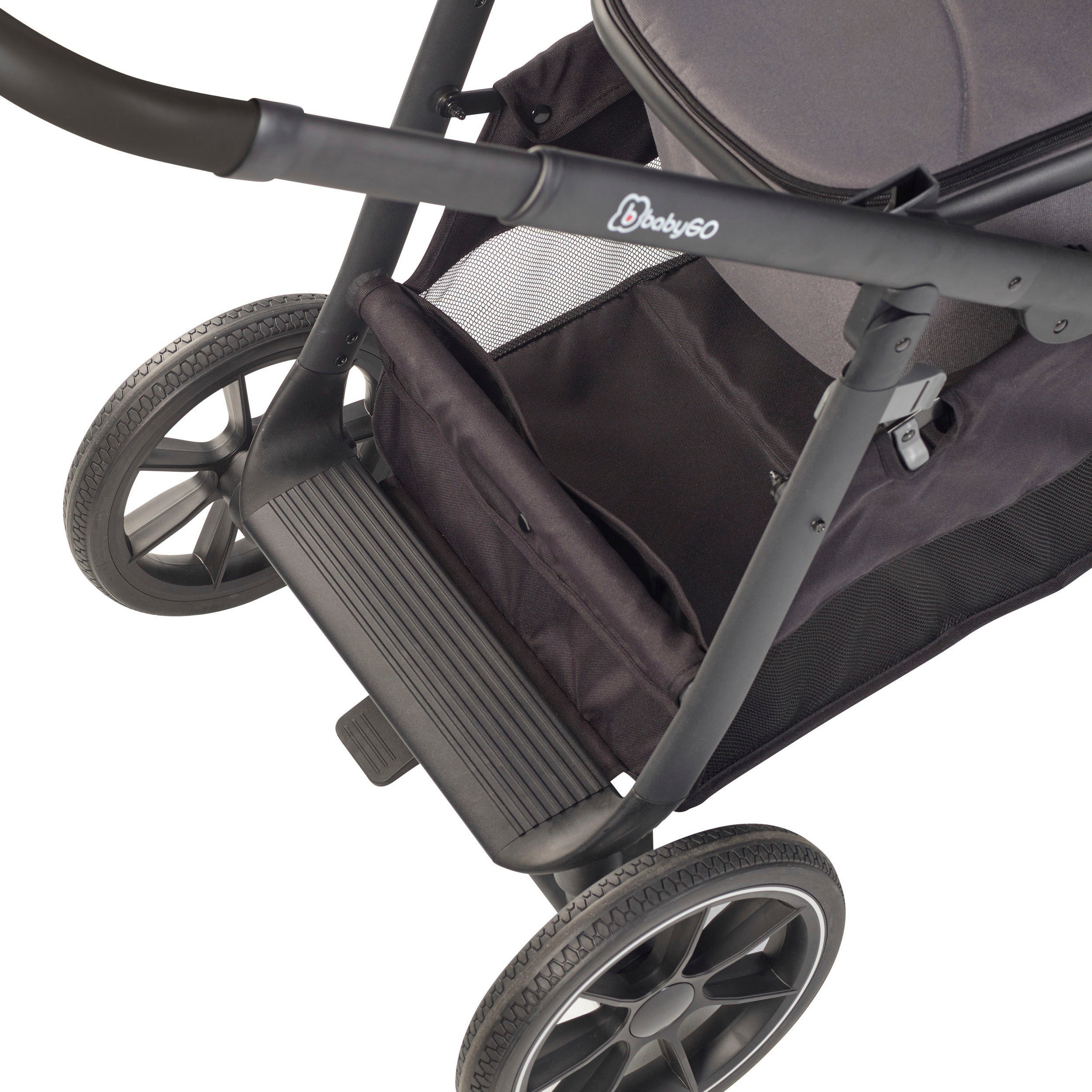 BabyGo Zwillings-Kombikinderwagen »Duo, grau«, inkl. Wickeltasche u. 2 Regenhauben