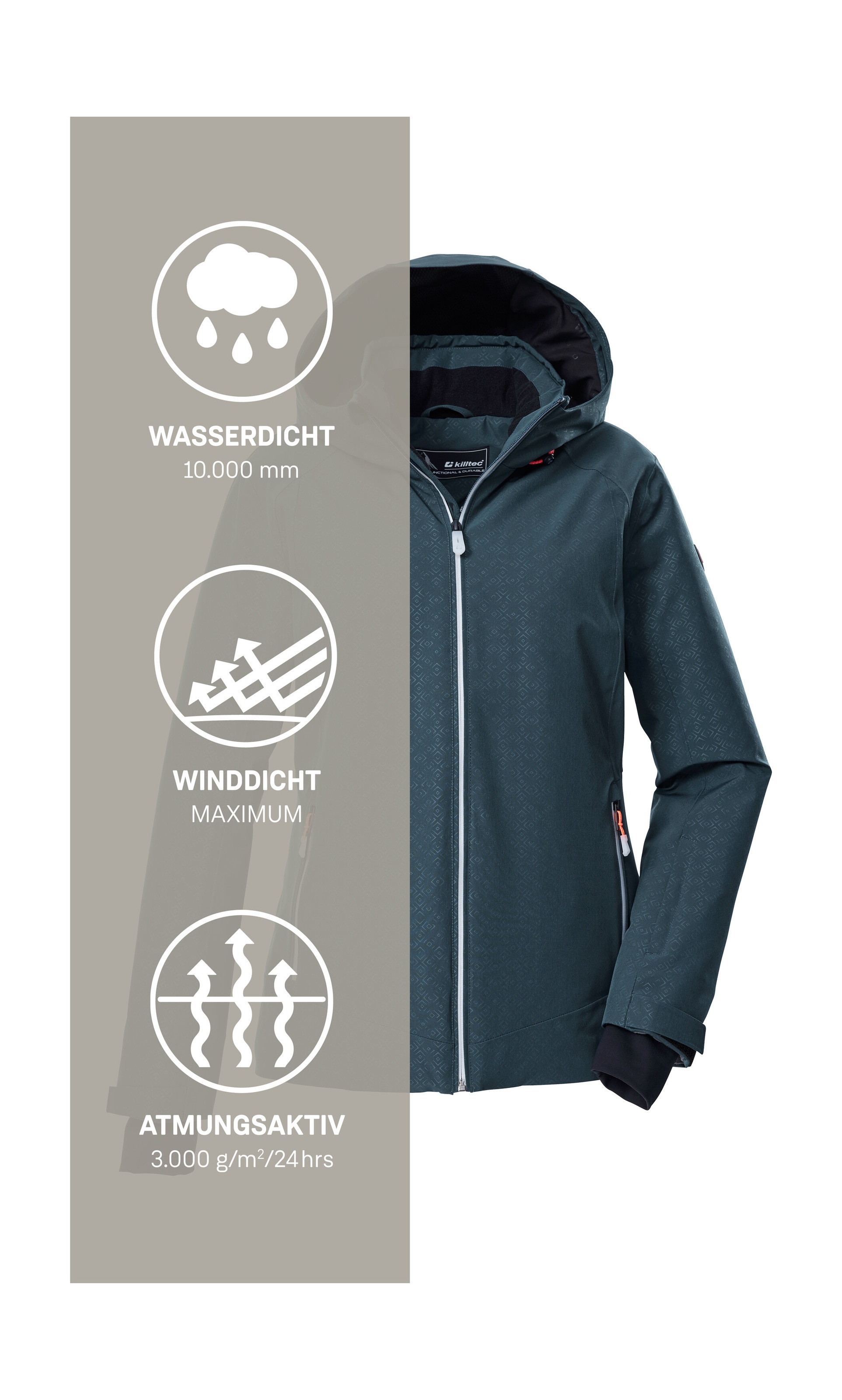 Killtec Skijacke »KSW 33 WMN SKI JCKT«, Damen Skijacke: wasserdicht, atmungsaktiv, verstellbar, PFAs-frei