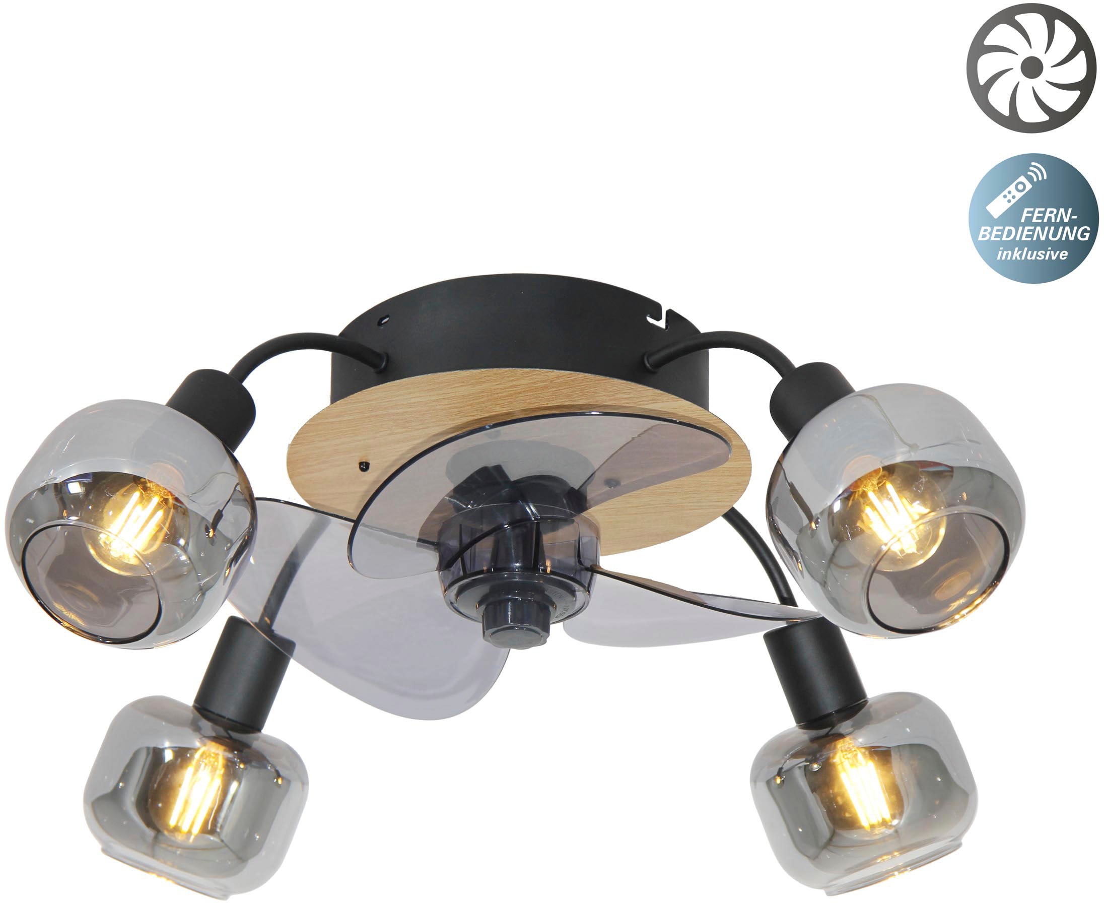 Näve Deckenleuchte »Fumoso Deckenventilator« E14 1 Stk. Deckenlampe in schwarz, Größe Ø 56 cm Höhe: 20 cm