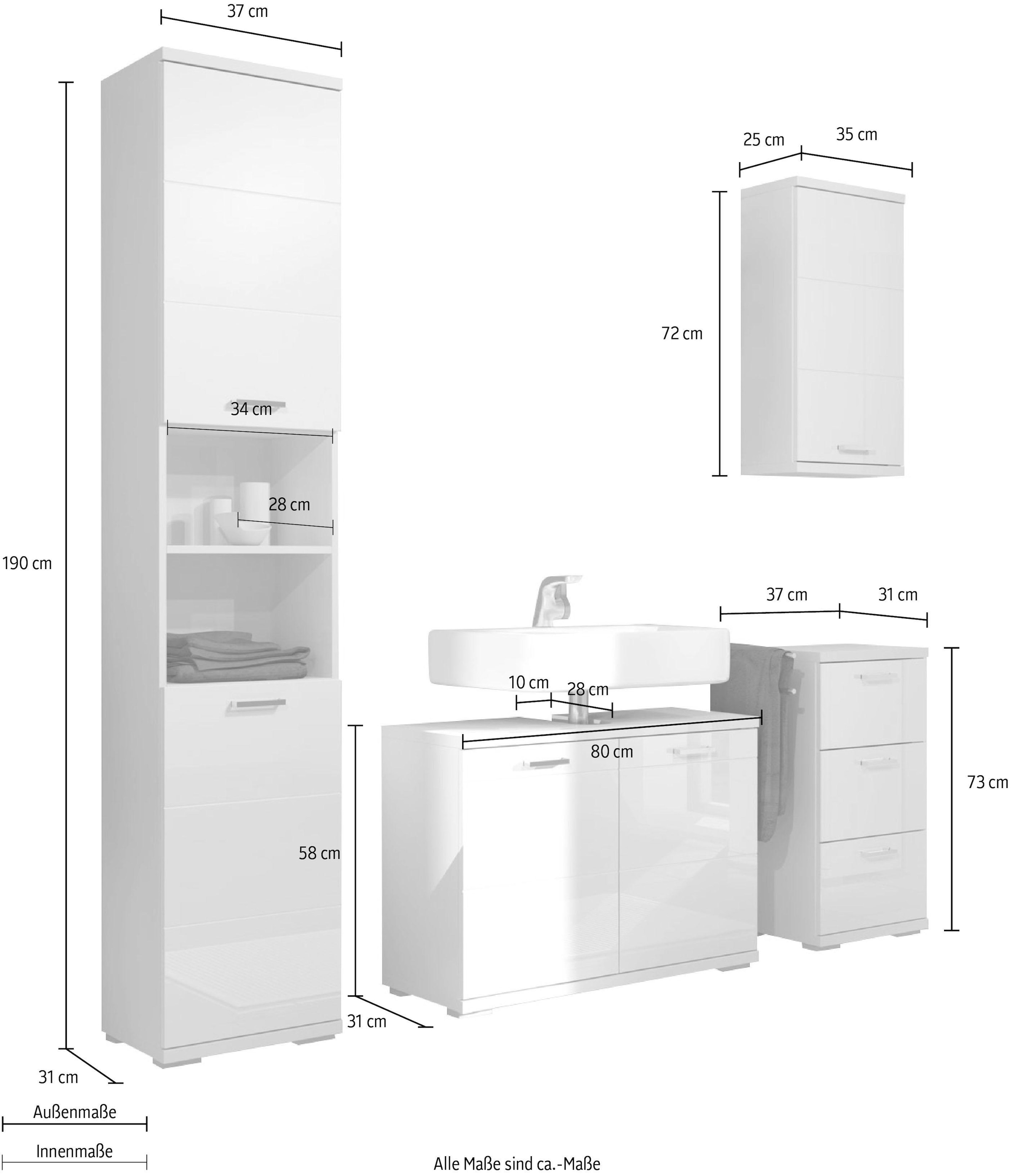 Homexperts Badmöbel-Set »Nusa«, (4 Unterschrank Hochschrank, OTTO Hängeschrank St.), Shop im Waschbeckenunterschrank, und Online