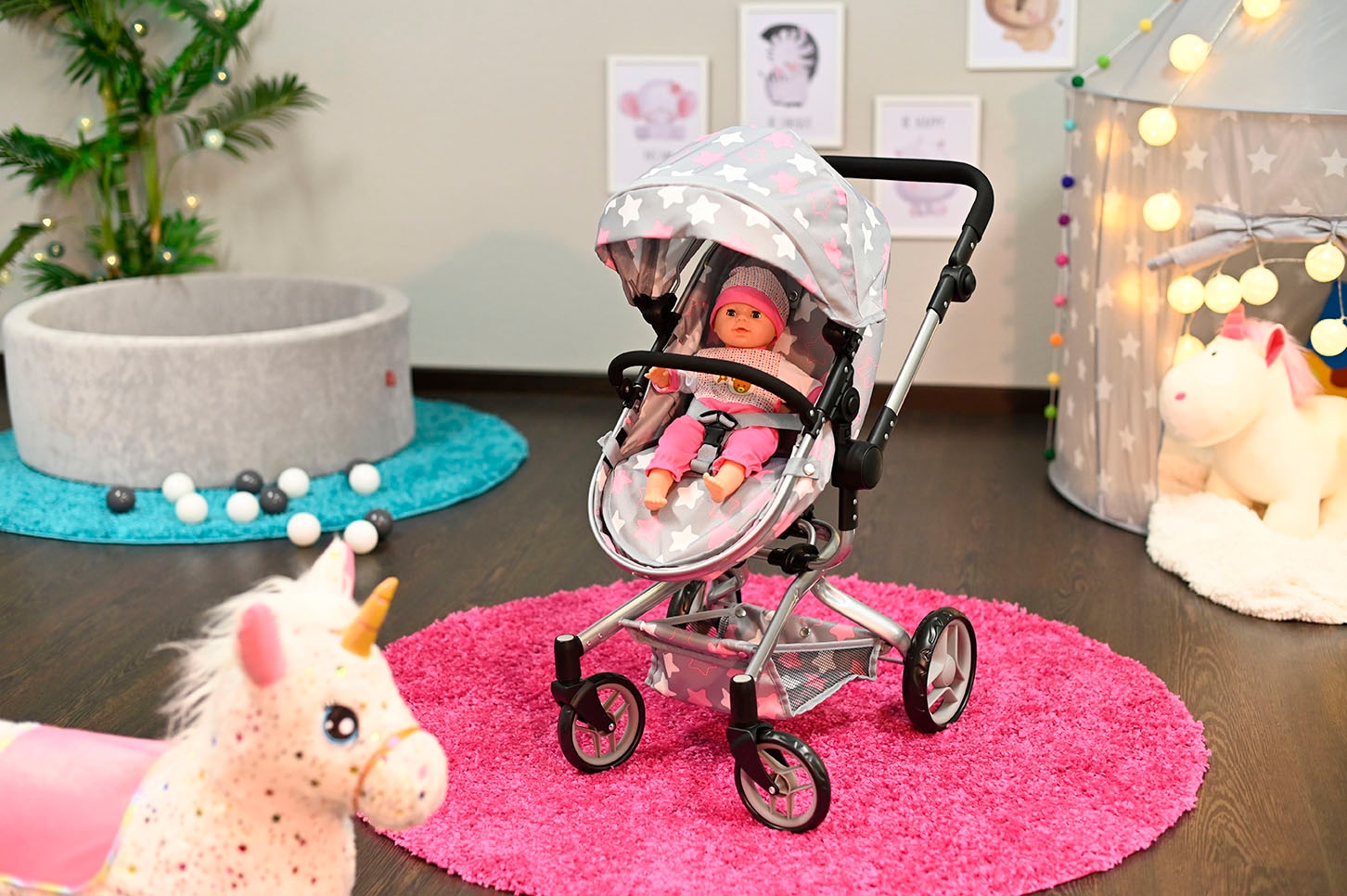 Knorrtoys® Kombi-Puppenwagen »Boonk - star grey pink«