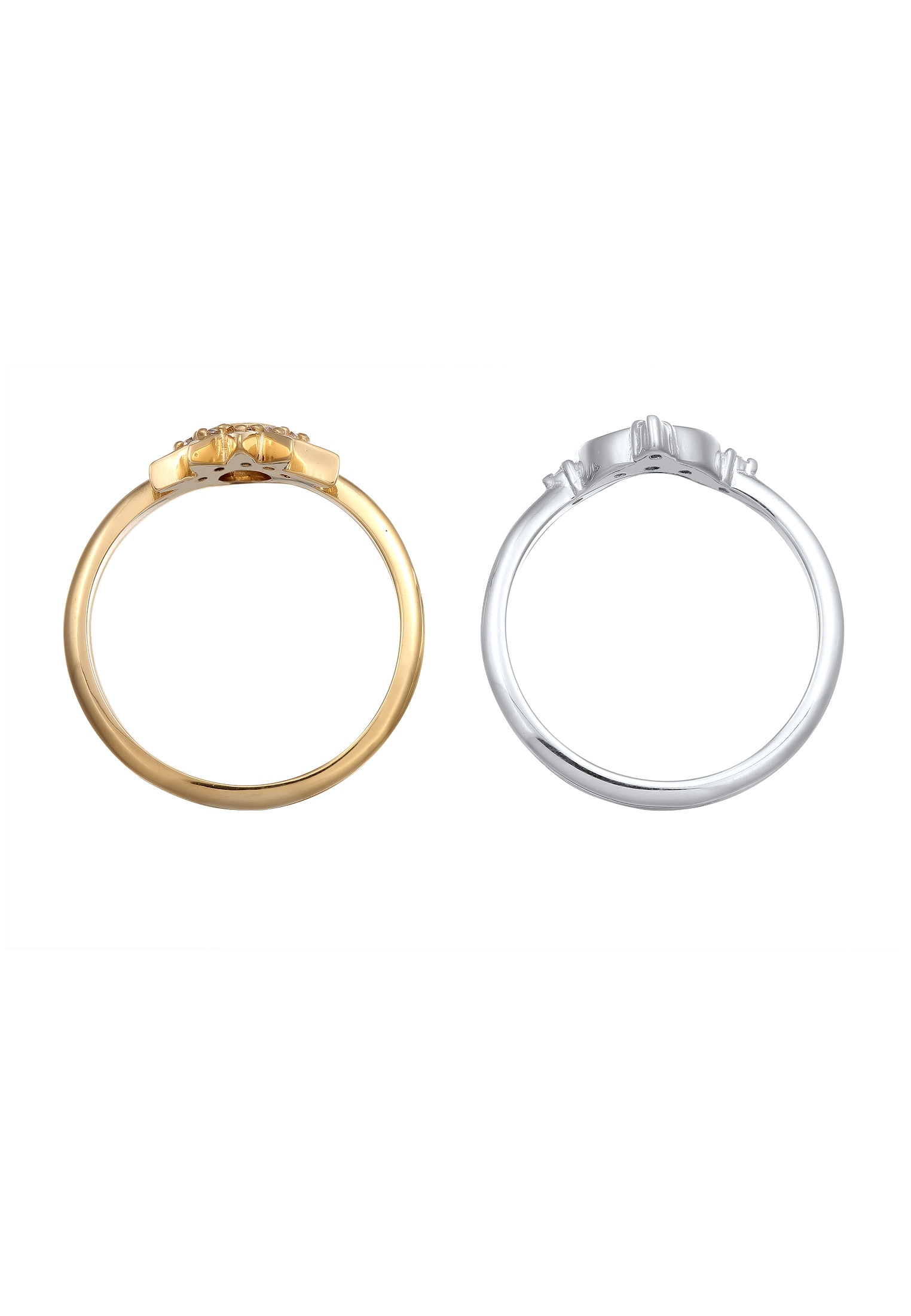 Elli Ring-Set »Ring Mond Sonne Zirkonia 2er Set 925 Sterling Silber vergoldet«