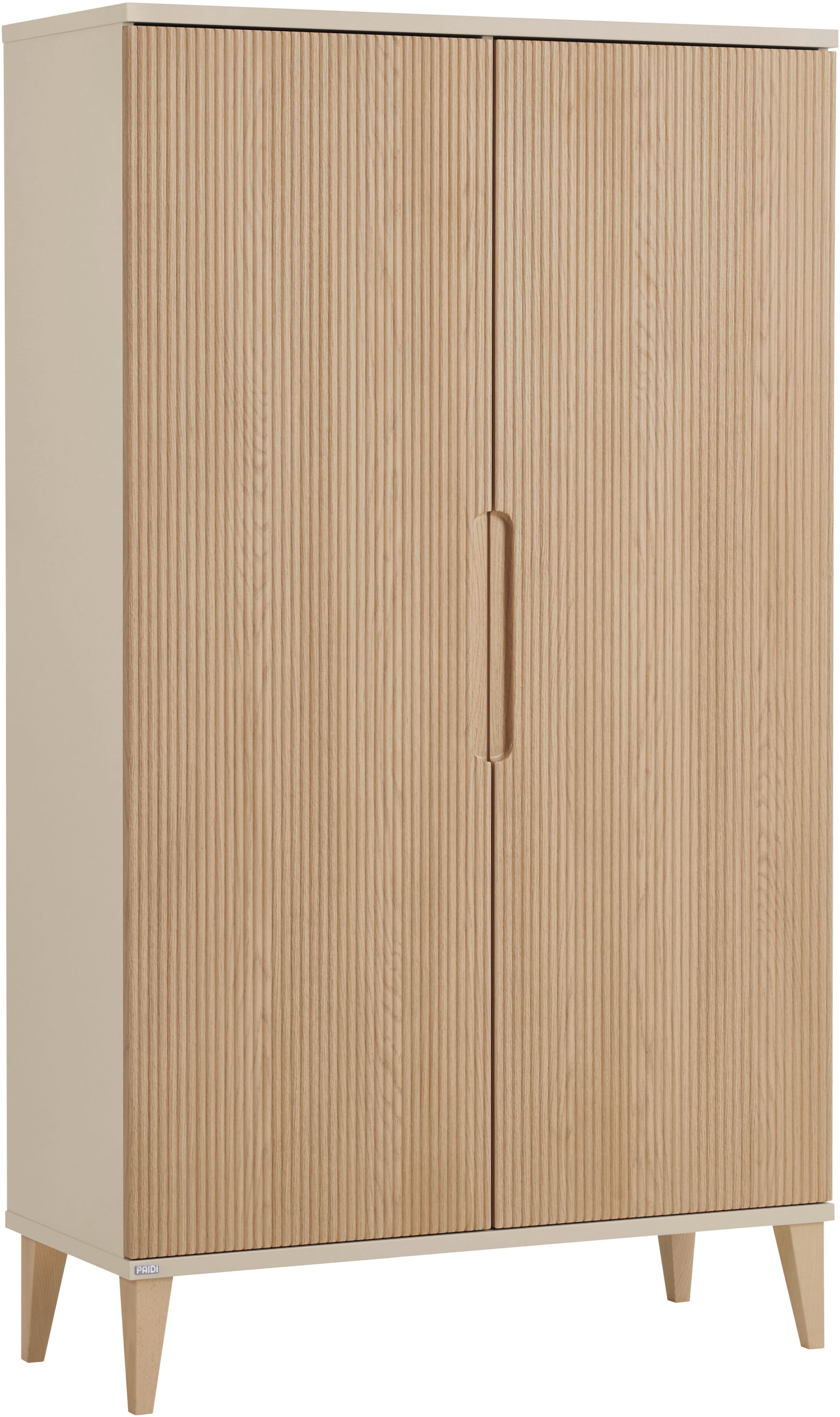 PAIDI Kleiderschrank »JONTE in Beige & Eichefarben mit gerillten Türen, verschiedene Größen« B/H/T ca. 95-141/164-207/40-56cm, mit 2 oder 3 Türen + Tiny-Variante,  stabiler Drehtürenschrank mit Massivholz-Füßen, Soft-Close-Funktion