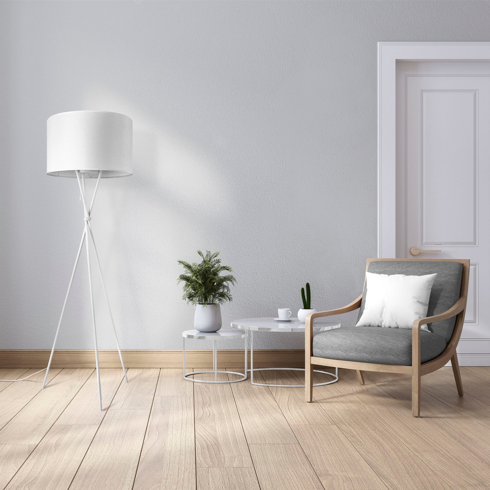 Paco Home Stehlampe »KATE CANVAS UNI COLOR«, Leuchtmittel E27 | ohne Leuchtmittel, Wohnzimmer Dreibein Stoffschirmlampe Standleuchte Textil Schirm E27