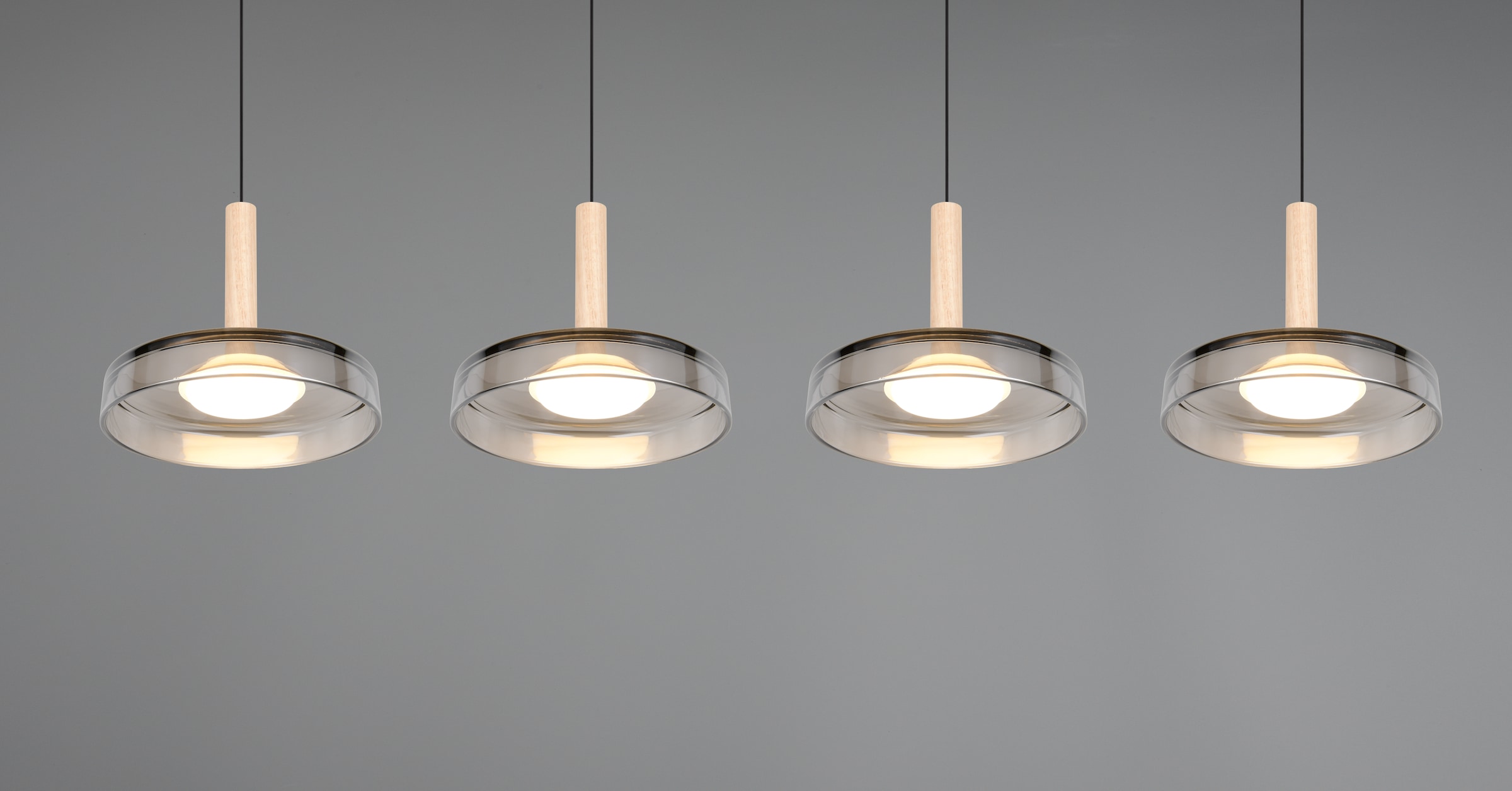 TRIO Leuchten LED Pendelleuchte »CELESTE dimmbare LED Hängelampe aus Metall Glas & Holz, 7,5W 750 Lumen« LED-Board 1 Stk. Warmweiß 4-flammig einfach höhenverstellbar von 50-200 cm 3-Stufen Dimmfunktion