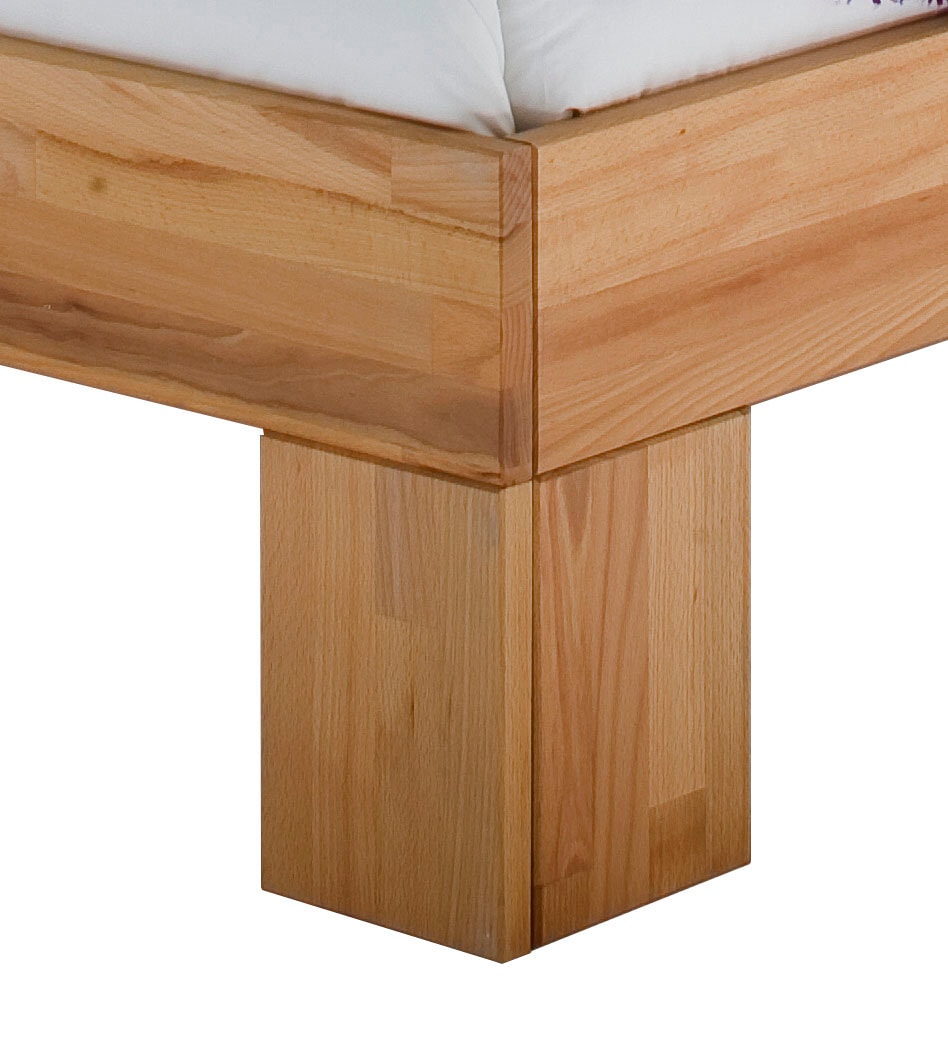 Home affaire Massivholzbett »Modesty I Bett mit robustem Fußgestell in Winkelform« hohe Belastbarkeit: 200kg je Seite,  aus massiver Kernbuche, FSC-zertifiziert, viele Breiten zur Auswahl
