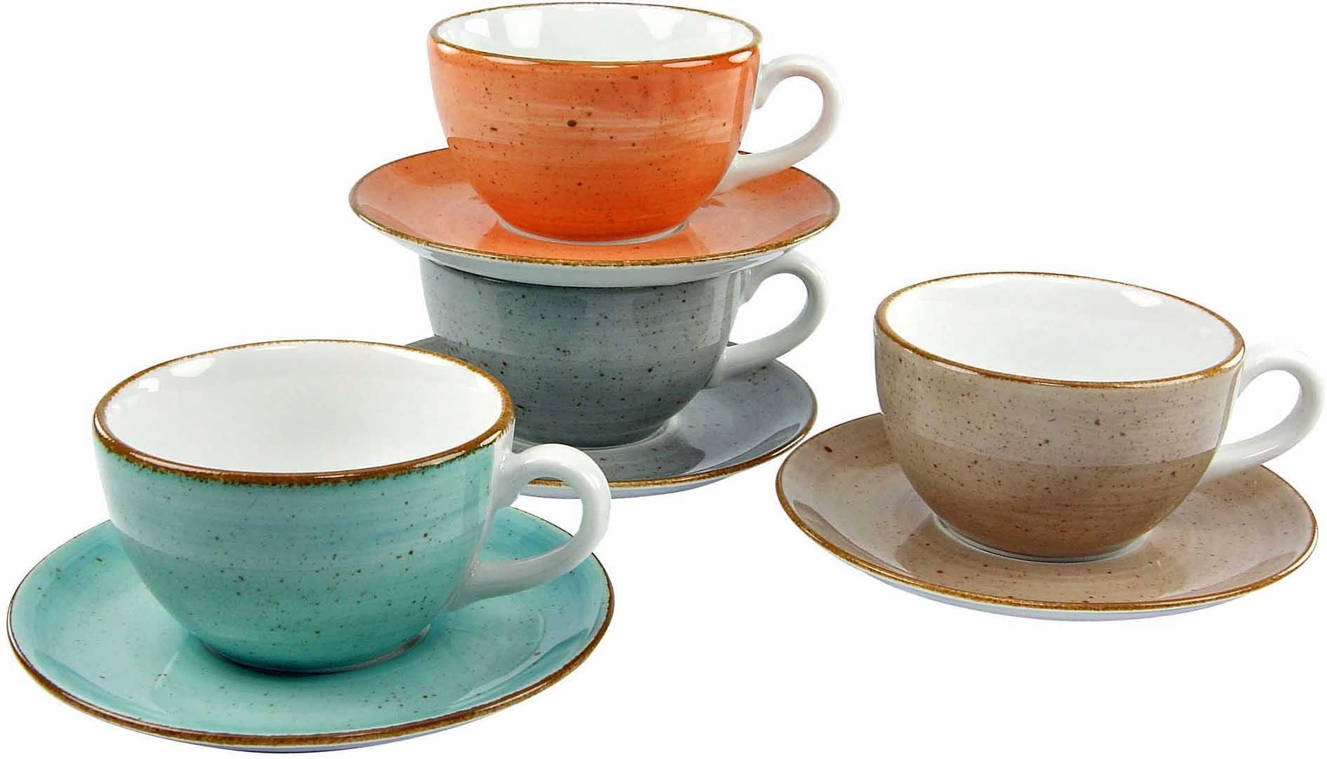 Cappuccinotasse »Kaffeetasse VINTAGE NATURE«, (Set, 8 tlg.), Tassen Set, 4 Tassen, 4...