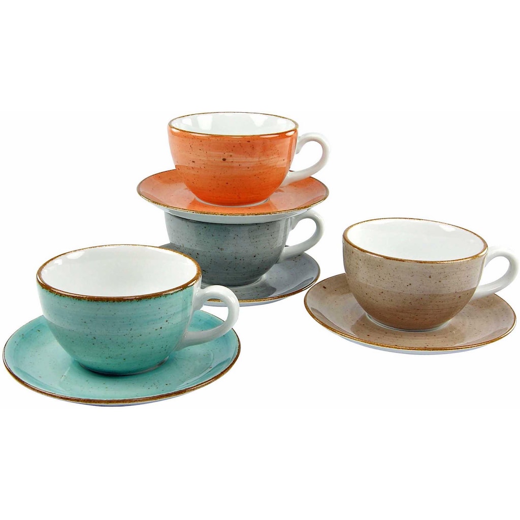 CreaTable Cappuccinotasse »Kaffeetasse VINTAGE NATURE«, (Set, 8 tlg.), Tassen Set, 4 Tassen, 4 Untertassen
