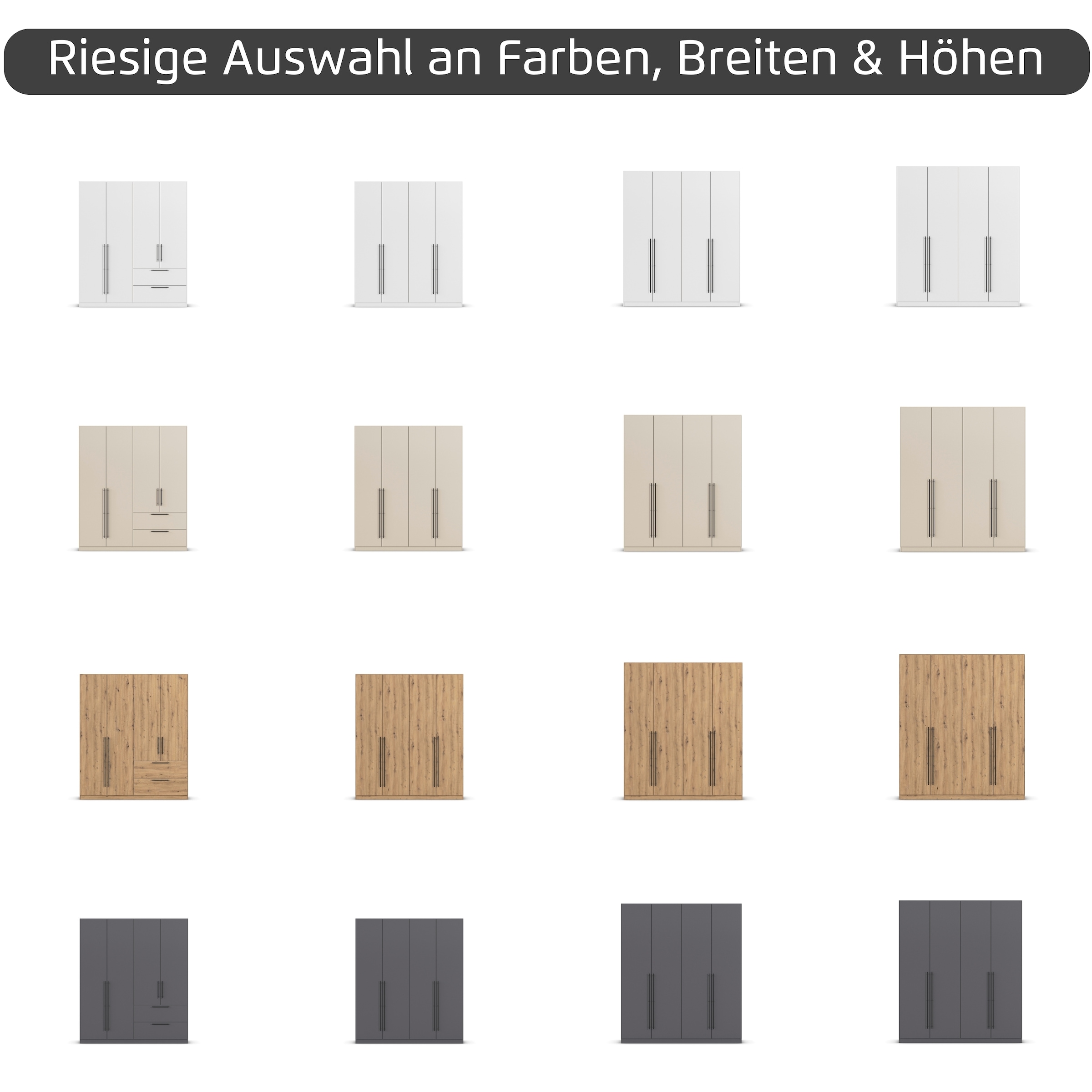 rauch Kleiderschrank »Drehtürenschrank Schrank Garderobe Wäscheschrank Schlafzimmer AVOLA«, (in 3 verschiedenen Ausstattungen BASIC/CLASSIC/PREMIUM), mit hochwertigen Stangengriffen in Schwarz aus Metall MADE IN GERMANY