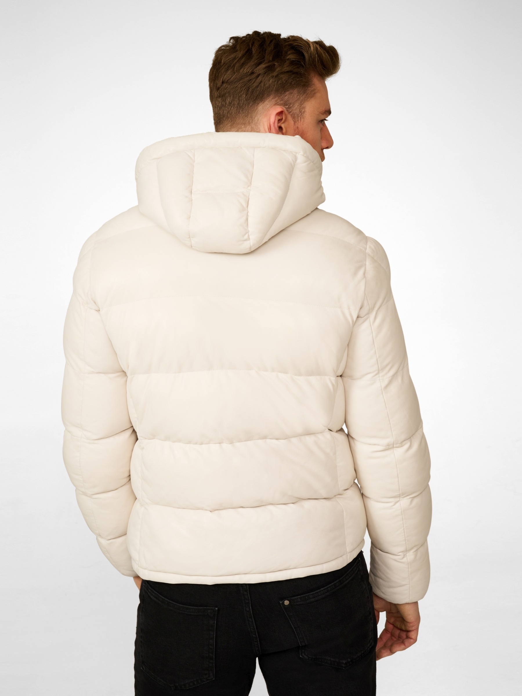 RICANO Steppjacke »Steppjacke Sean« 2-Wege verstellbare Kapuze Handgefertigt aus echtem Leder
